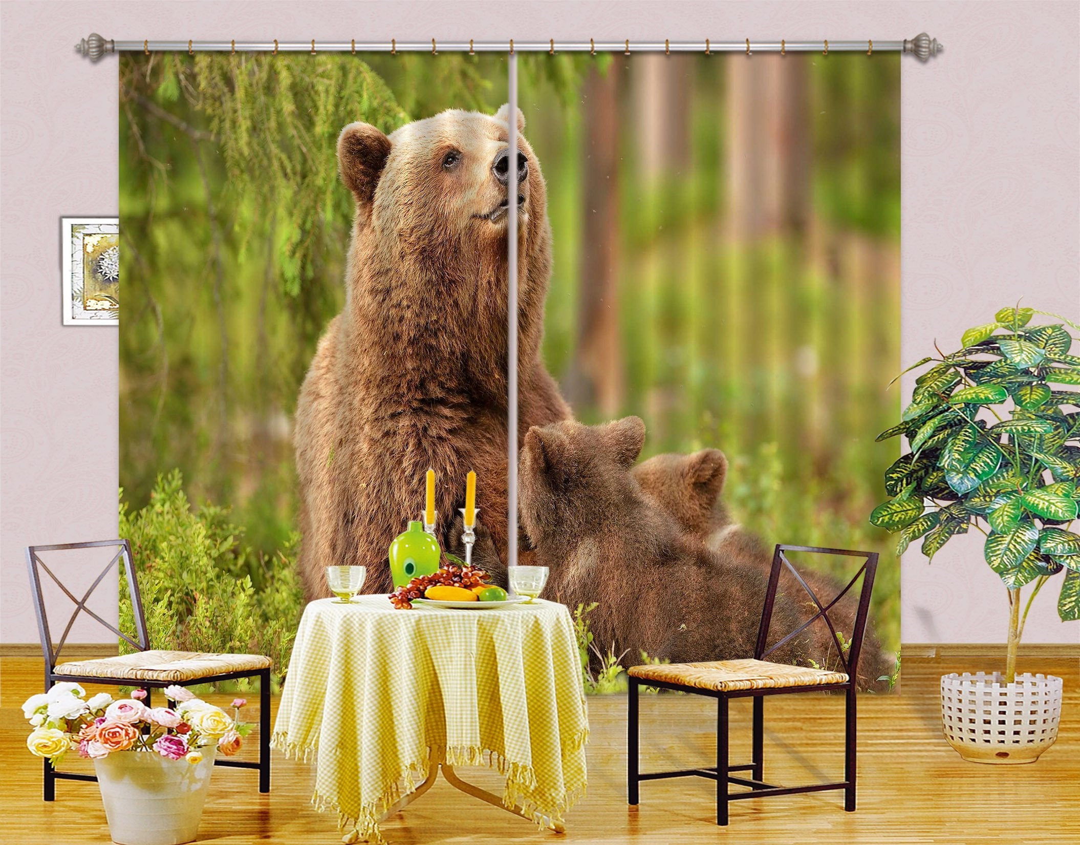3D Playful Bear Curtains Drapes Wallpaper AJ Wallpaper 