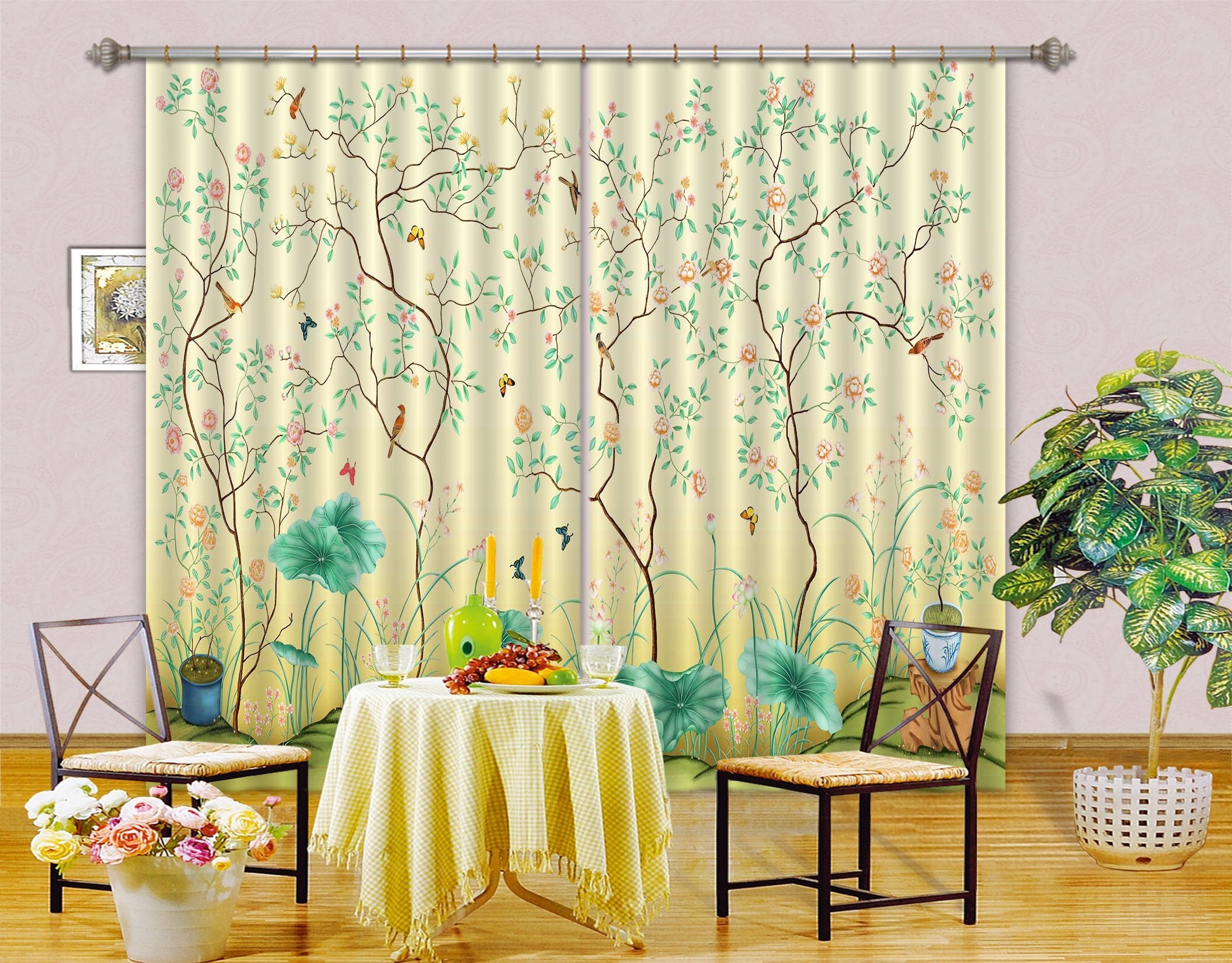 3D Flowers Trees Birds Curtains Drapes Wallpaper AJ Wallpaper 