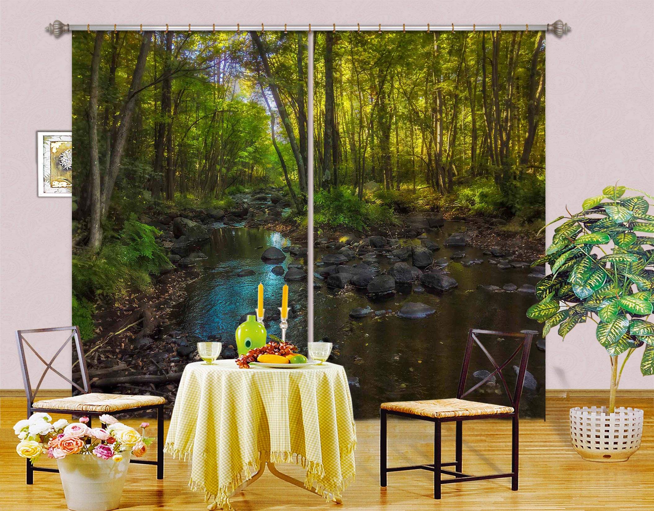 3D Peaceful Stream 015 Jerry LoFaro Curtain Curtains Drapes