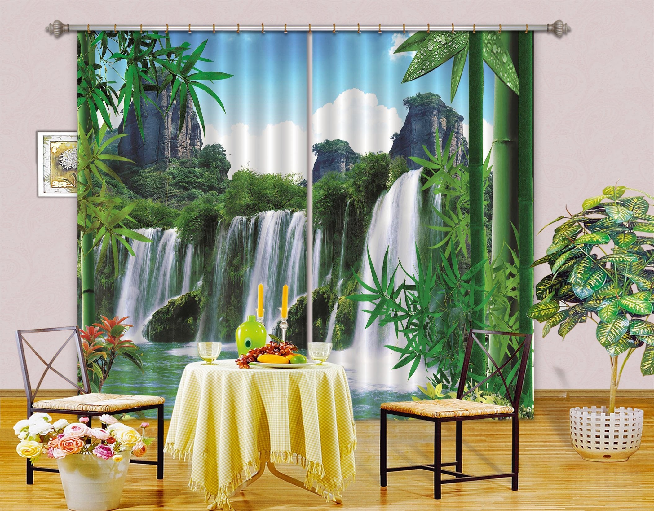 3D Waterfall Bamboos 177 Curtains Drapes Wallpaper AJ Wallpaper 