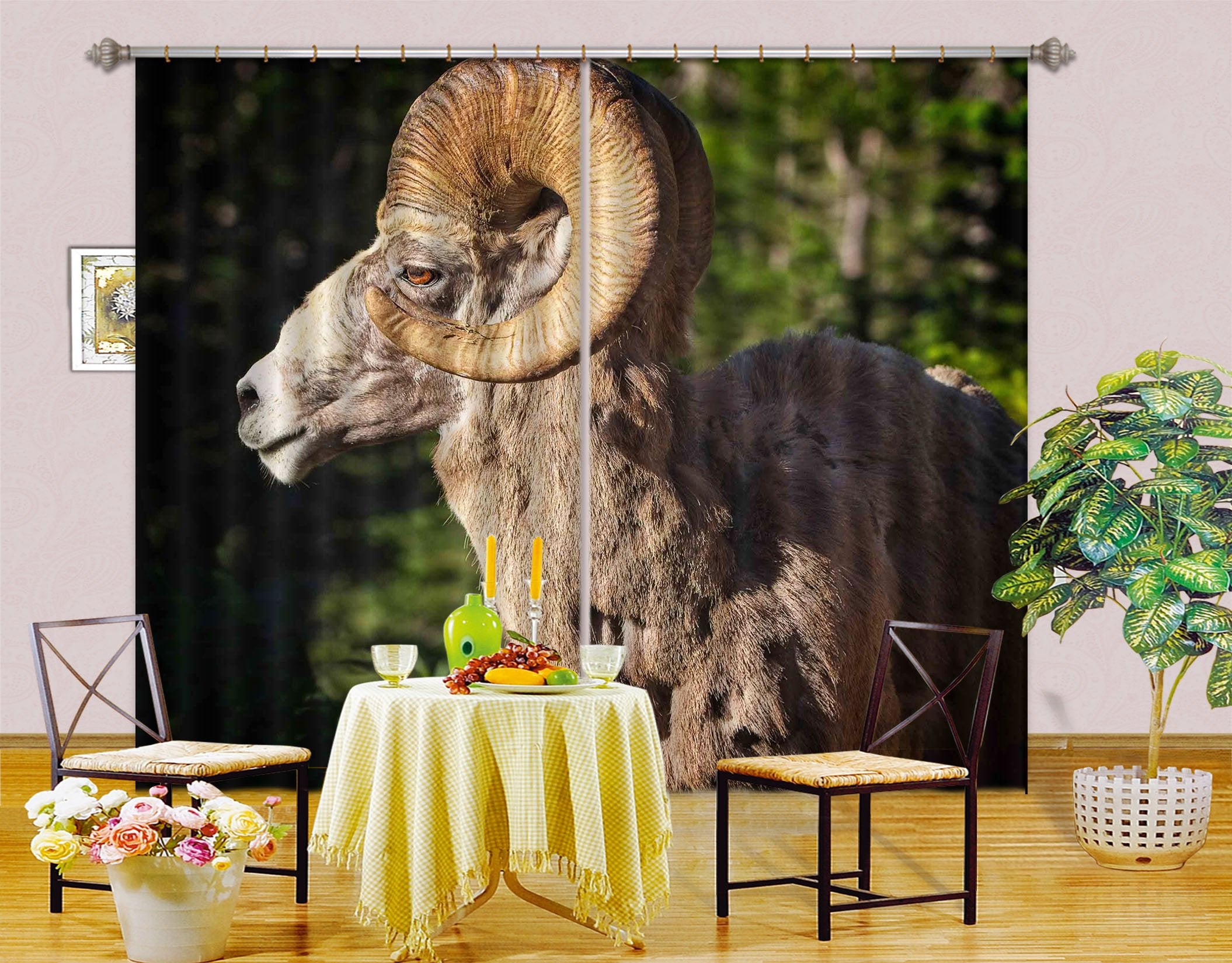 3D Bighorn Ram 045 Kathy Barefield Curtain Curtains Drapes Wallpaper AJ Wallpaper 