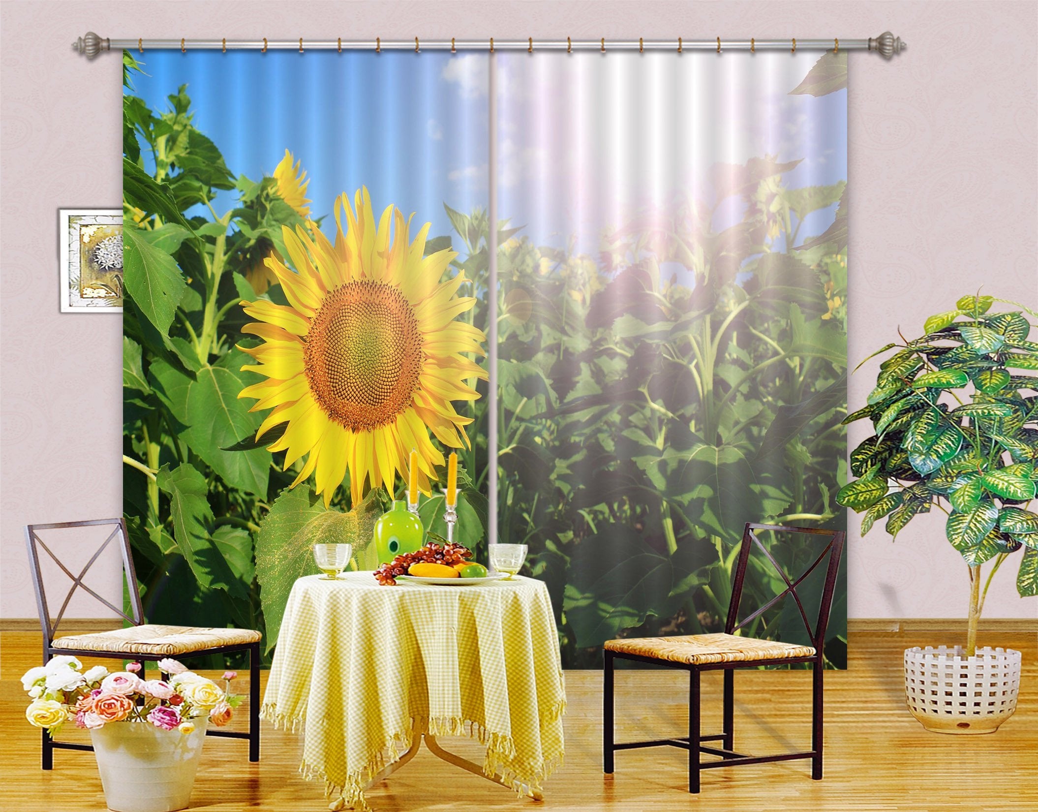 3D Lush Sunflowers 130 Curtains Drapes Wallpaper AJ Wallpaper 