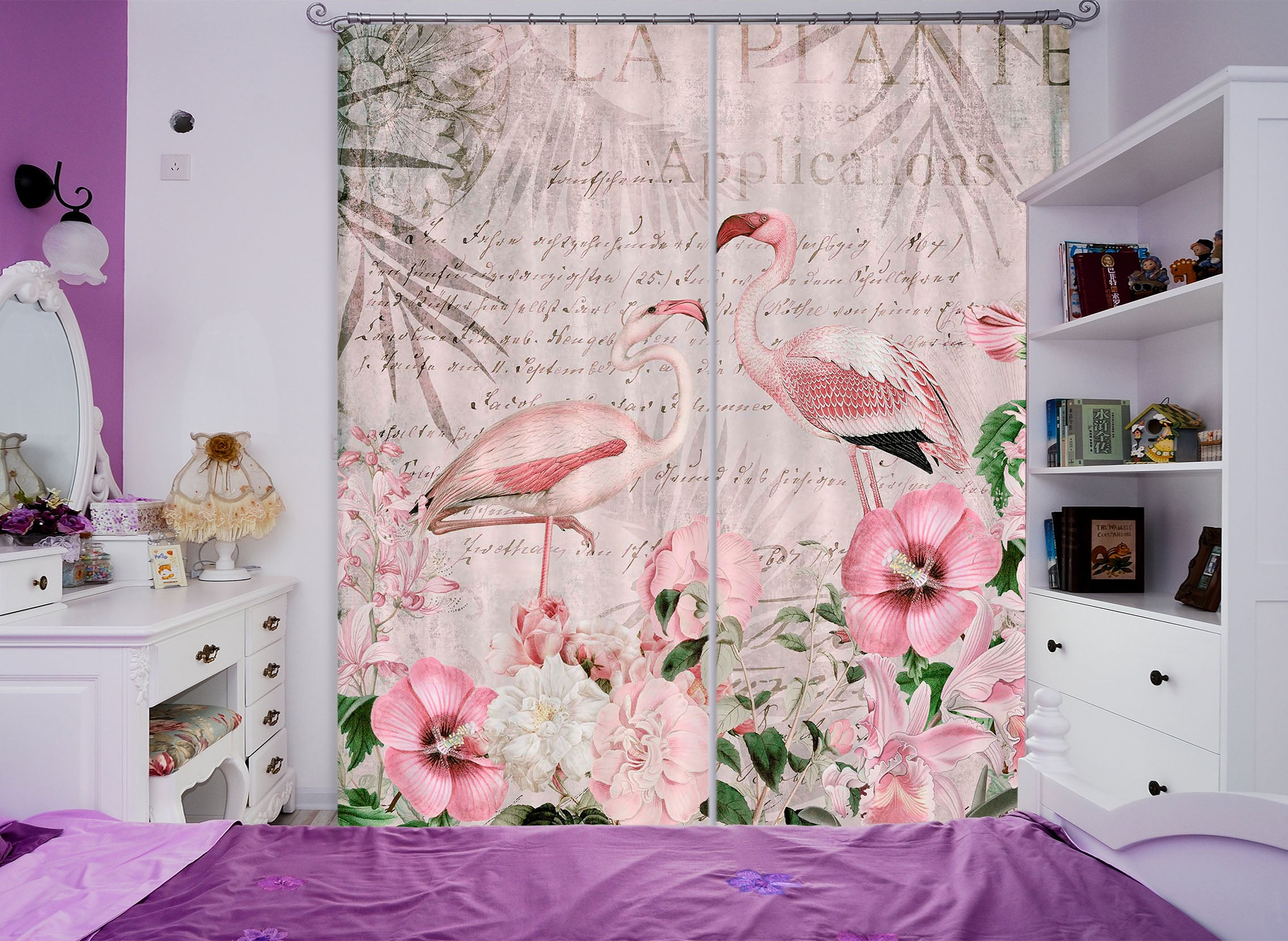 3D Flamingo Paradise 053 Andrea haase Curtain Curtains Drapes