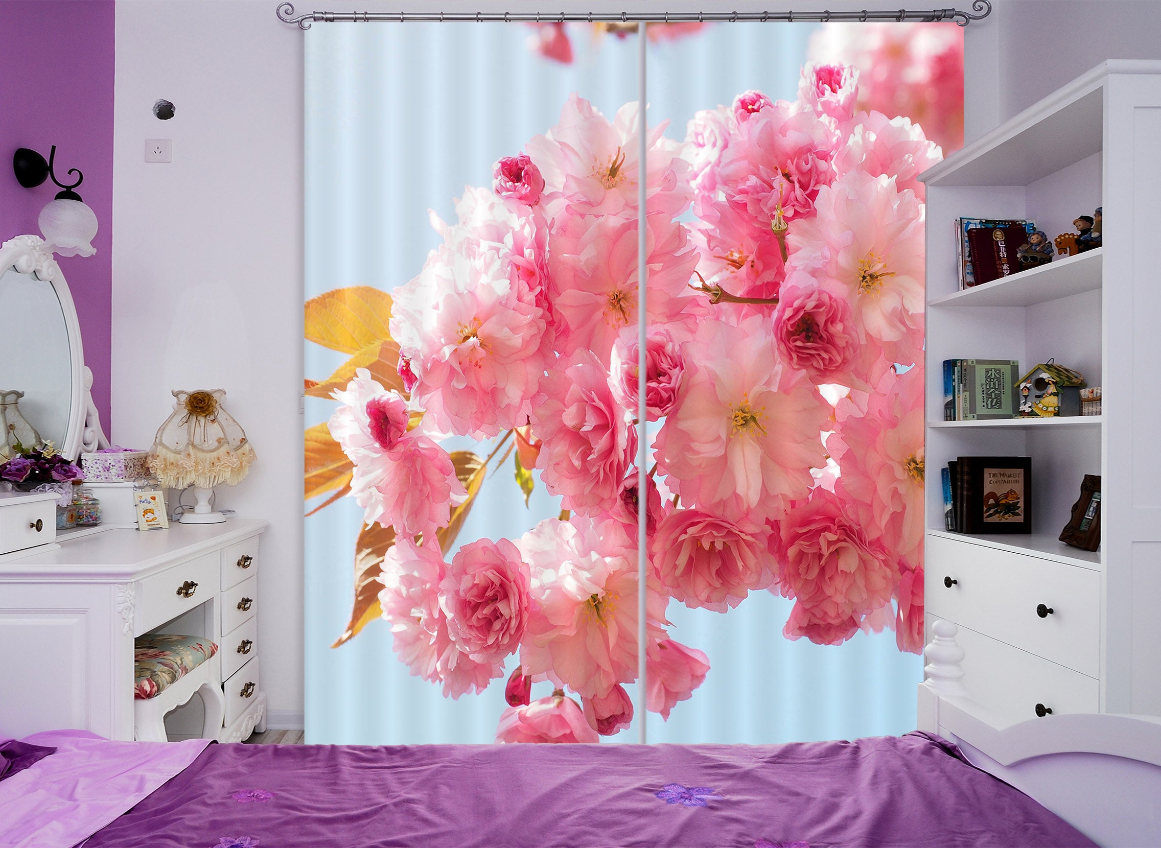 3D Peach Blossom 834 Curtains Drapes
