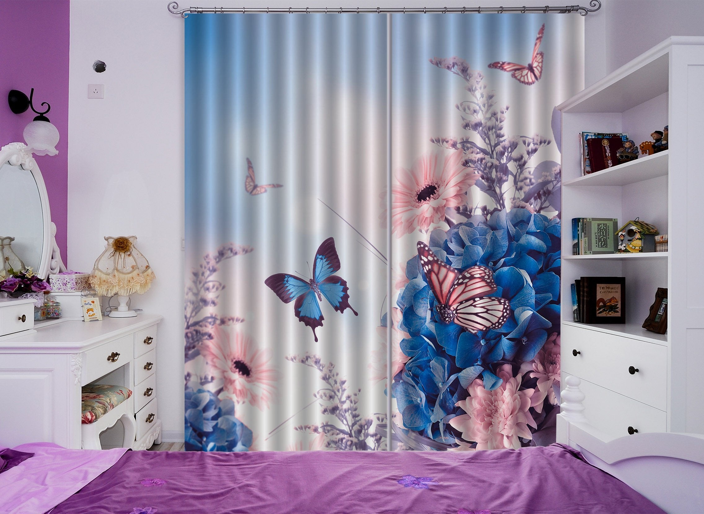 3D Flowers Butterflies 606 Curtains Drapes Wallpaper AJ Wallpaper 