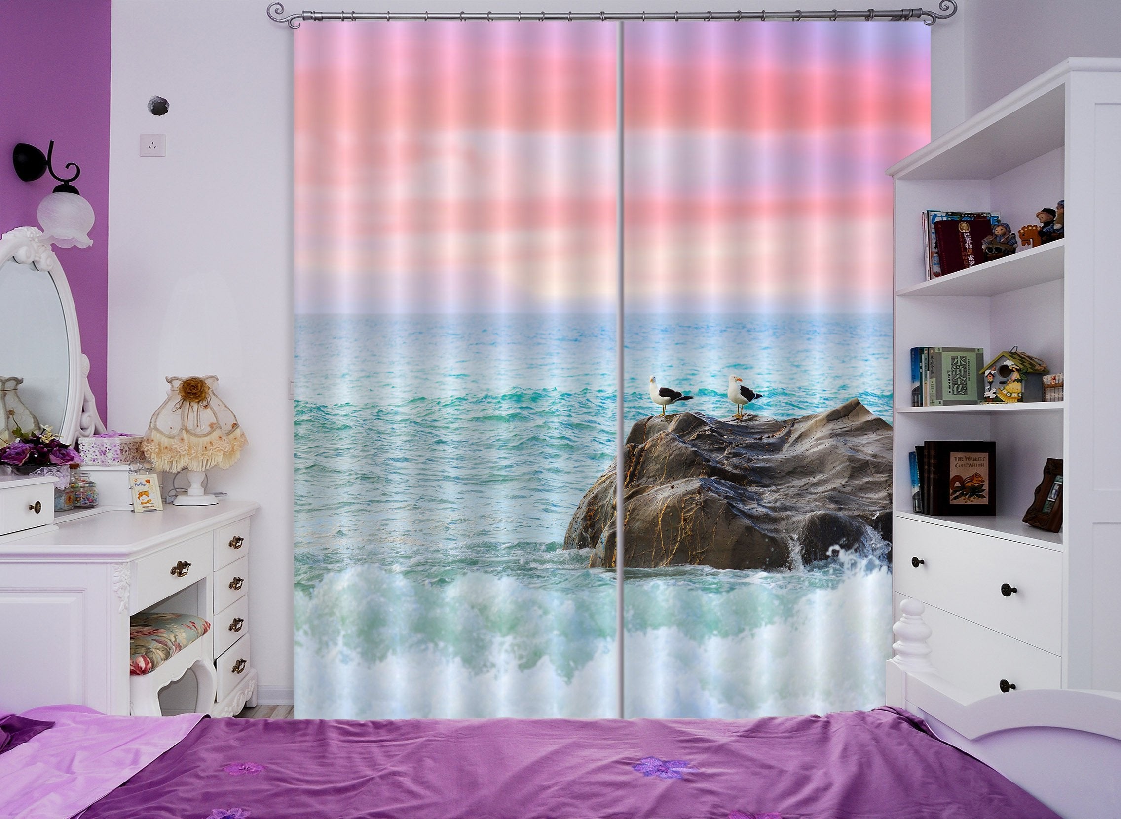 3D Sea Coast Birds 787 Curtains Drapes Wallpaper AJ Wallpaper 
