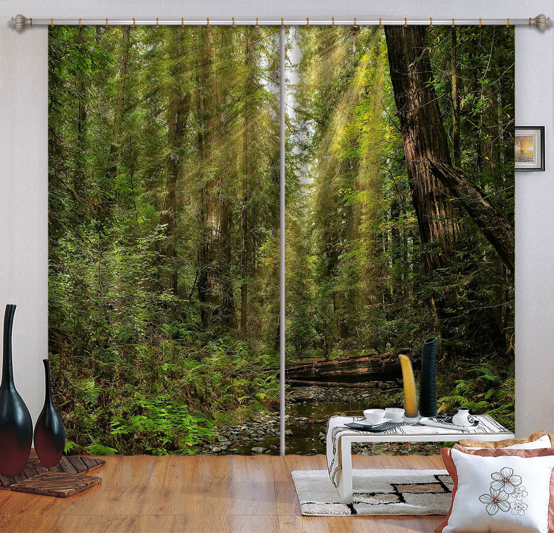 3D Forest Stream 62145 Kathy Barefield Curtain Curtains Drapes
