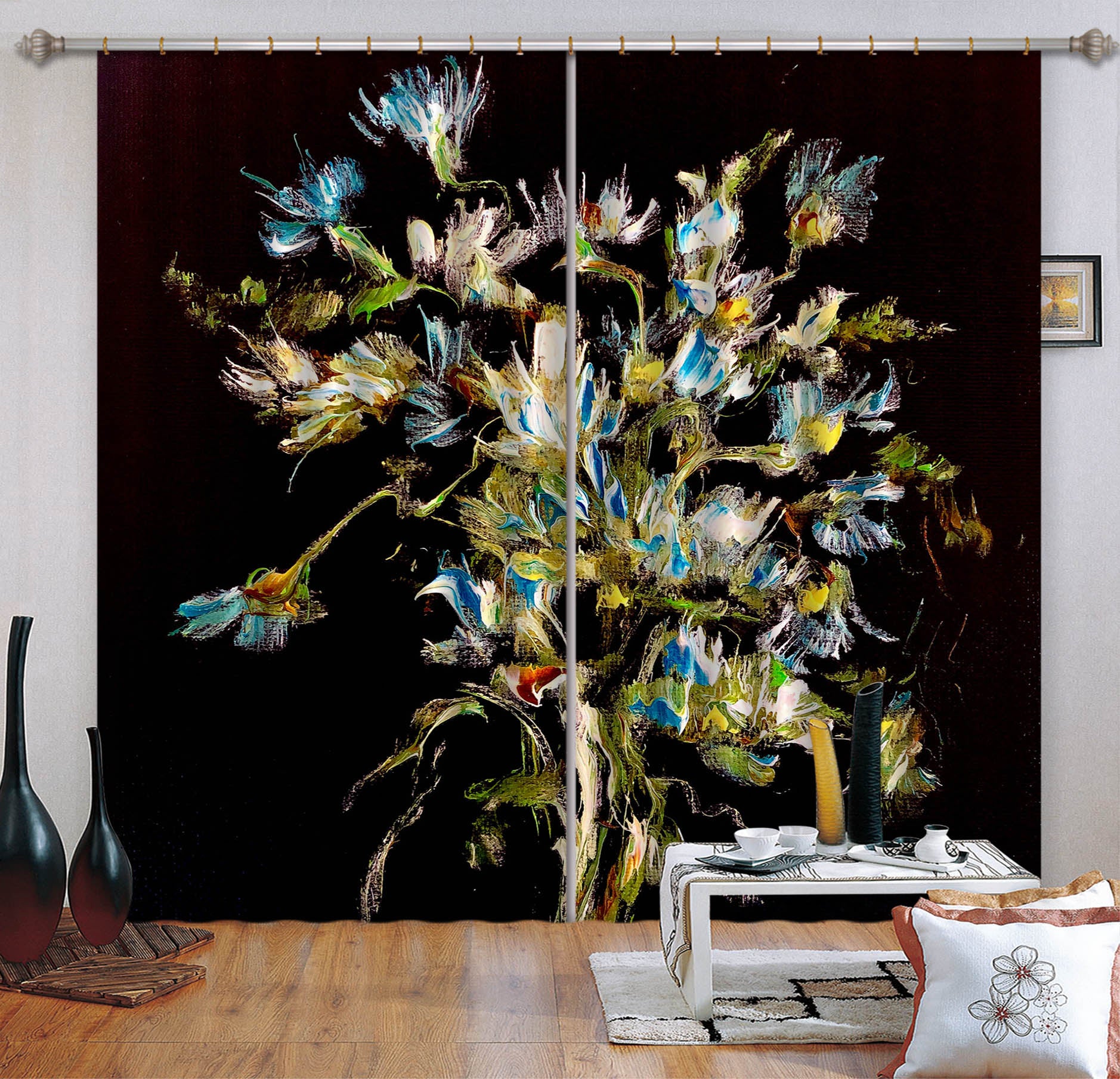3D Blue Flower 2382 Skromova Marina Curtain Curtains Drapes