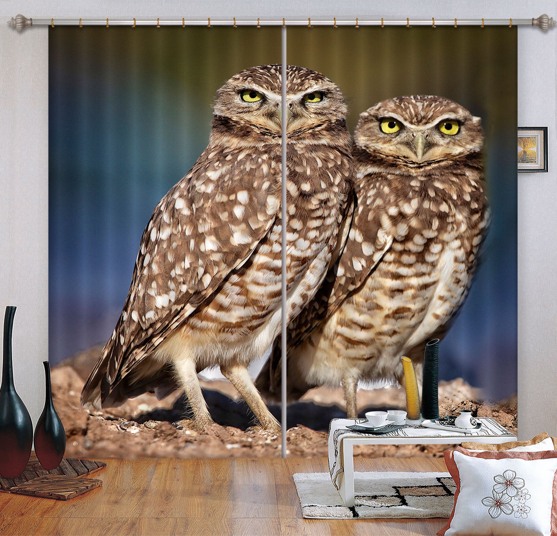 3D Burrowing Owl Buddies 046 Kathy Barefield Curtain Curtains Drapes