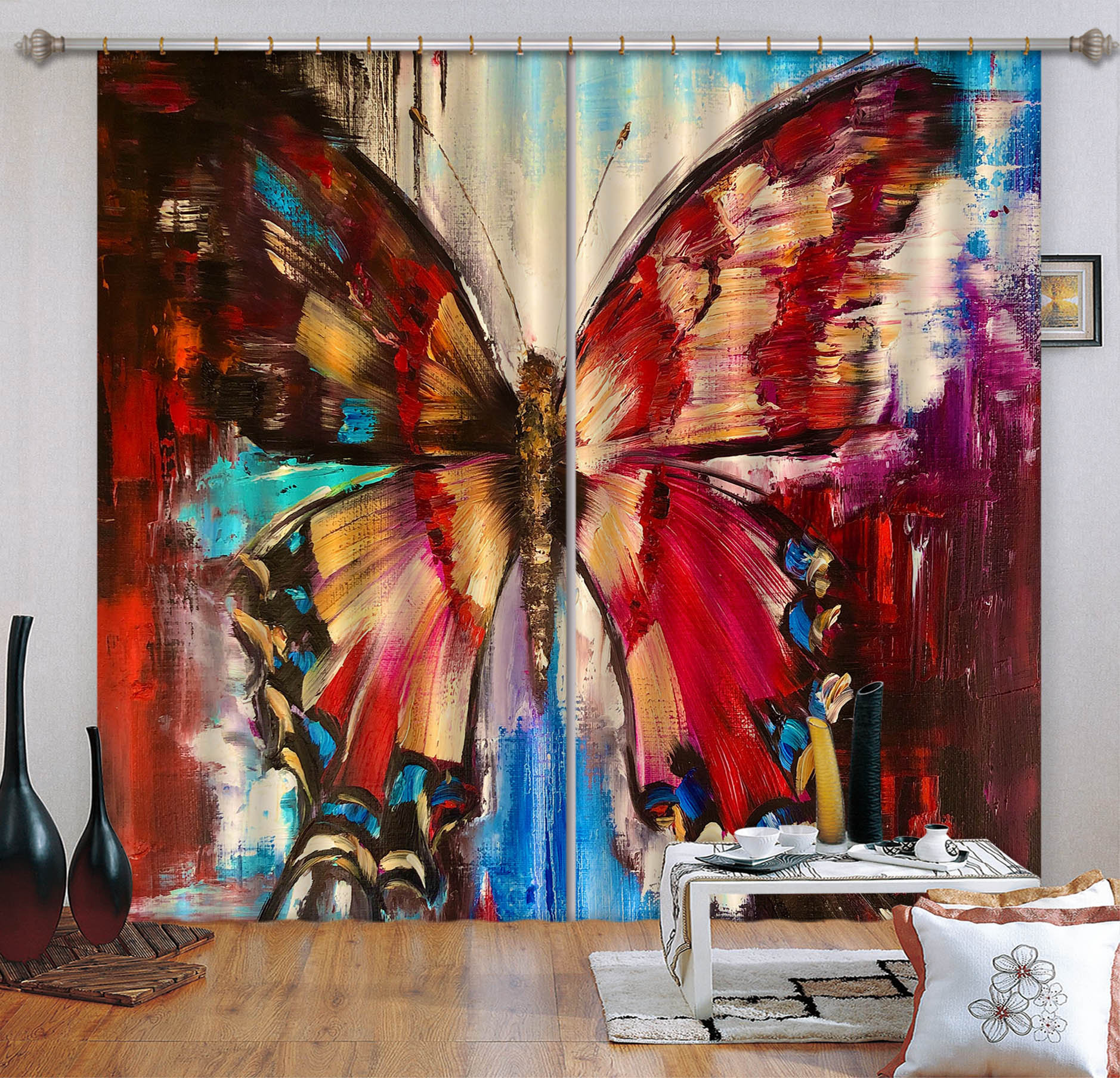 3D Red Painted Butterfly 2352 Skromova Marina Curtain Curtains Drapes