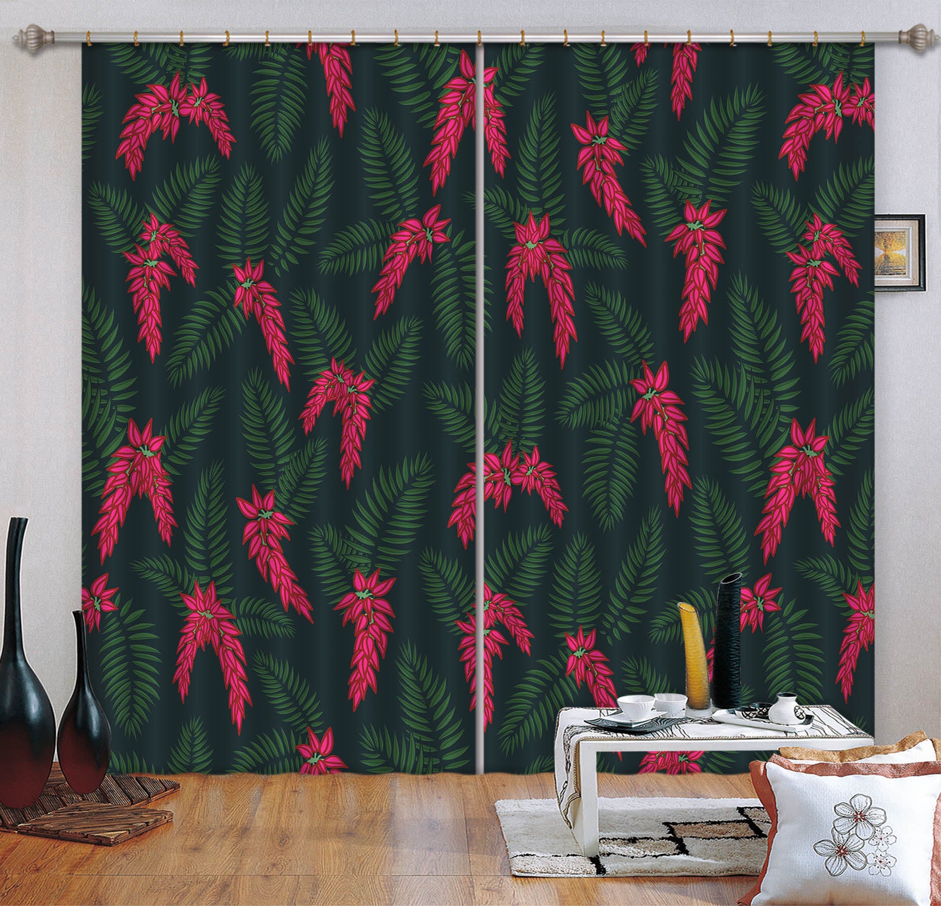 3D Red Floral Flowers Pattern 11158 Kashmira Jayaprakash Curtain Curtains Drapes