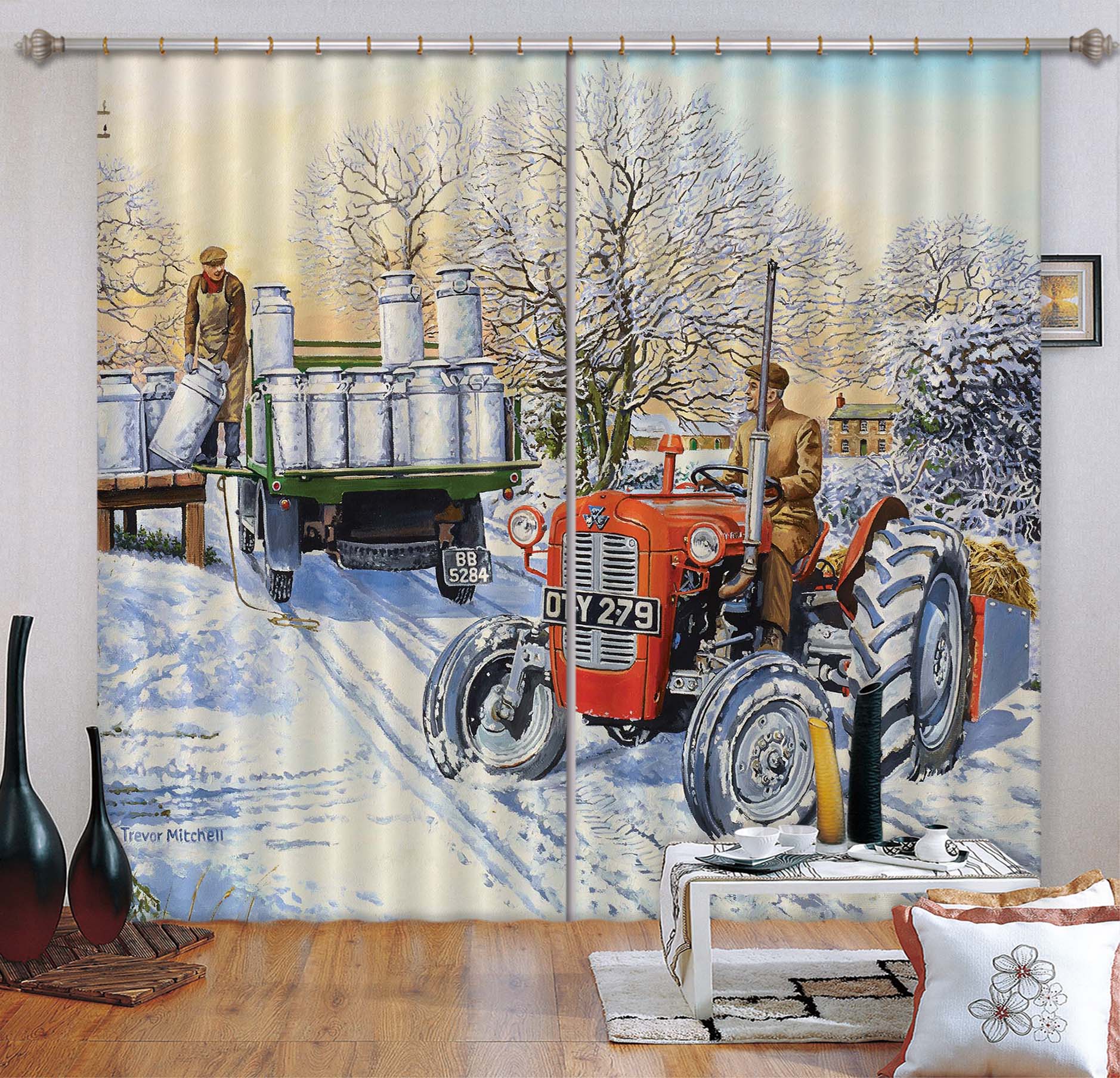 3D Snow Tractor 8937 Trevor Mitchell Curtain Curtains Drapes
