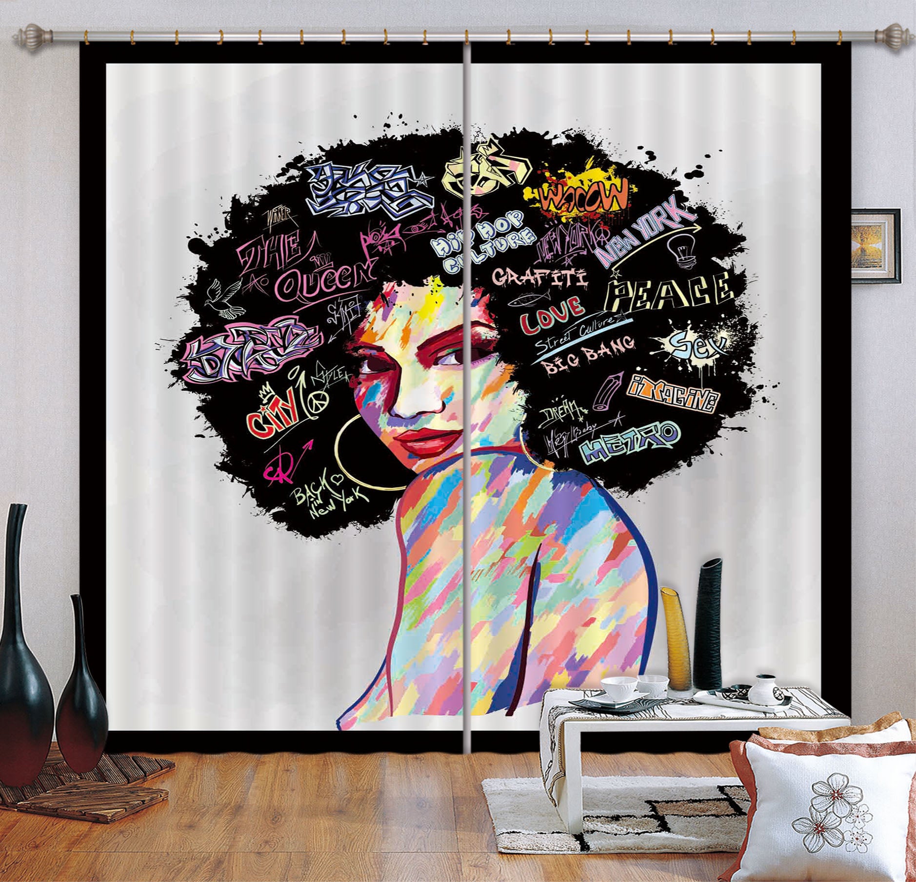 3D Color Girl 127 Curtains Drapes