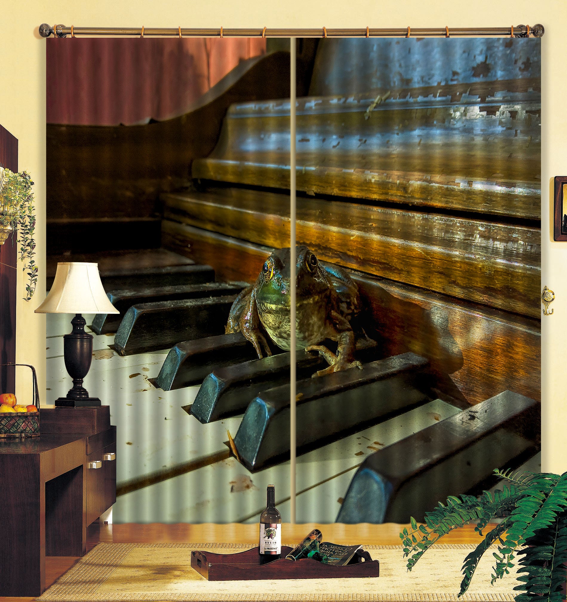 3D Piano Frog 029 Jerry LoFaro Curtain Curtains Drapes