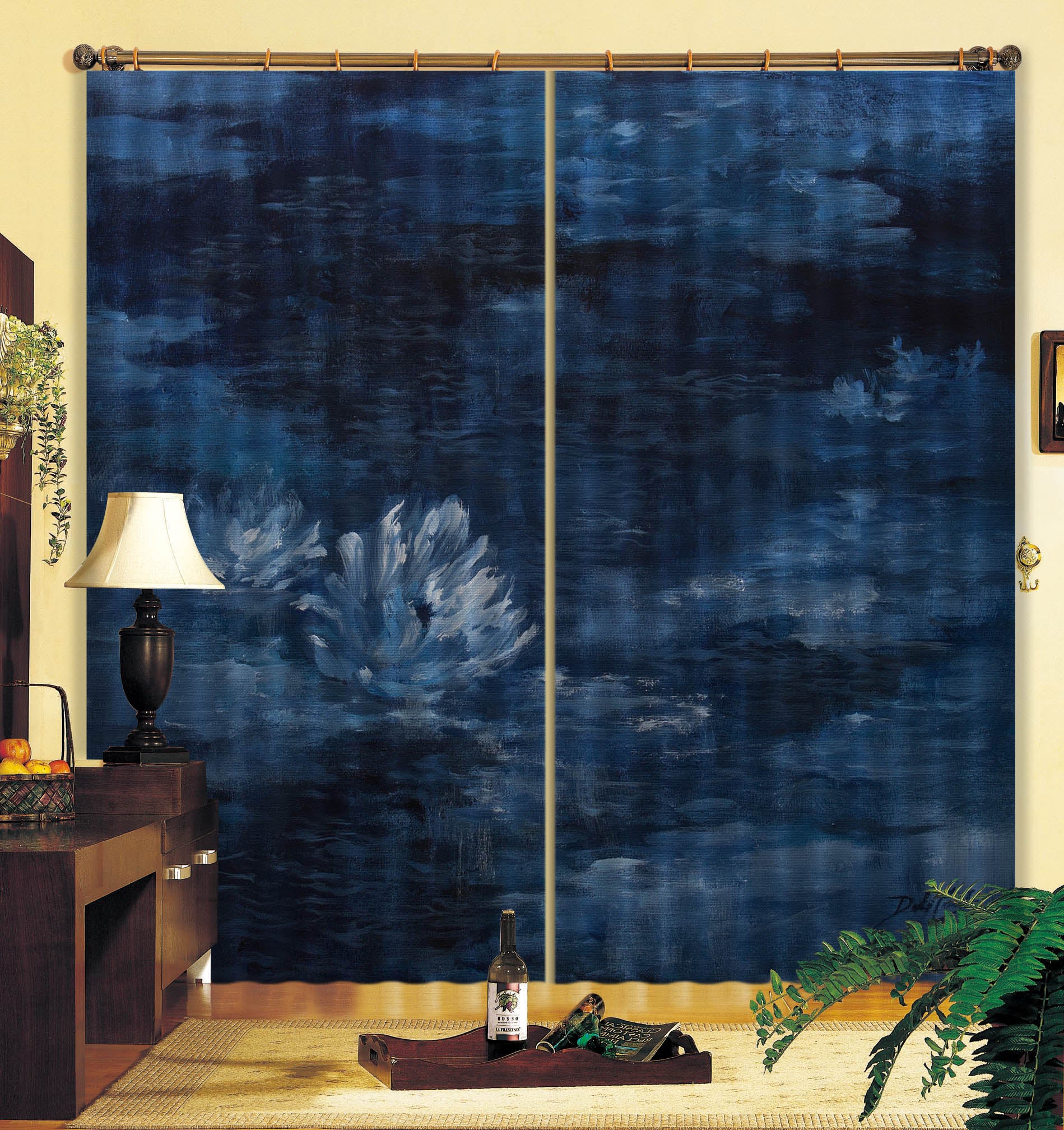 3D Dark Night Flowers 3014 Debi Coules Curtain Curtains Drapes