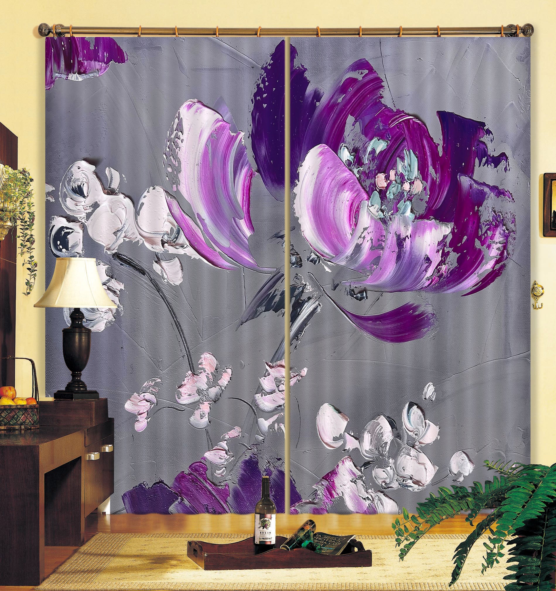 3D Purple Petals 3007 Skromova Marina Curtain Curtains Drapes
