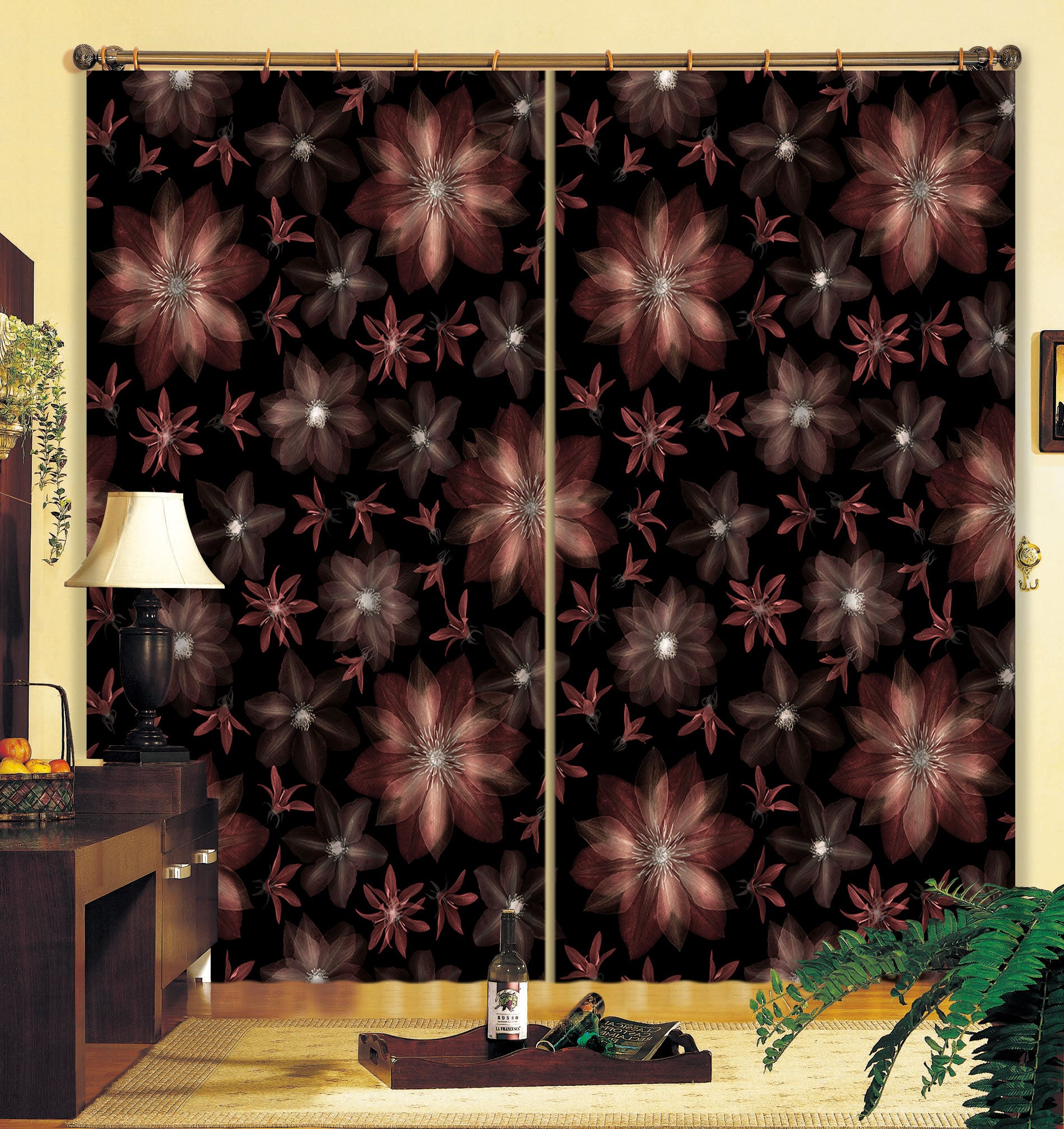 3D Red Flower 100 Assaf Frank Curtain Curtains Drapes