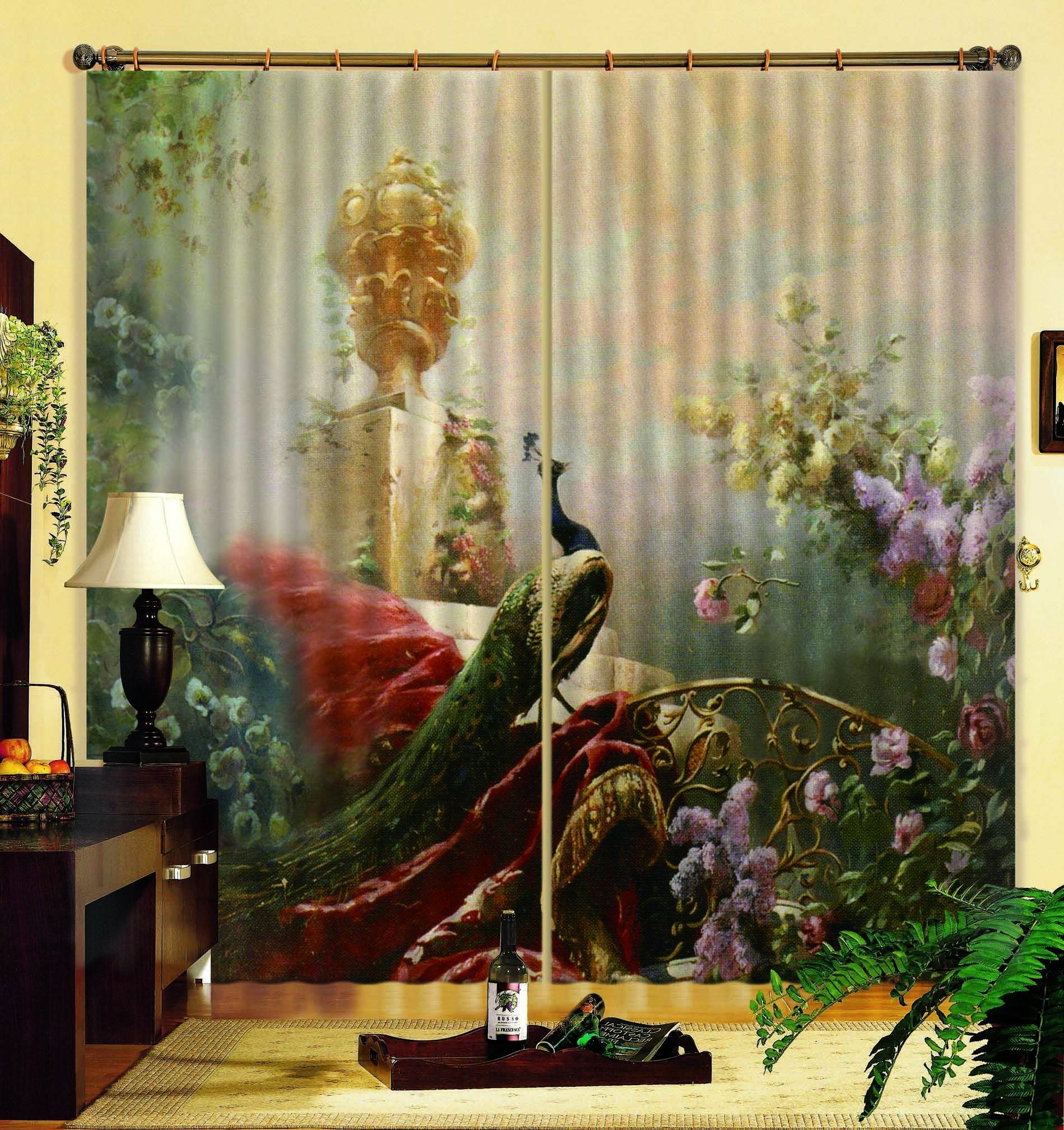 3D Trophy And Peacock 396 Curtains Drapes Wallpaper AJ Wallpaper 