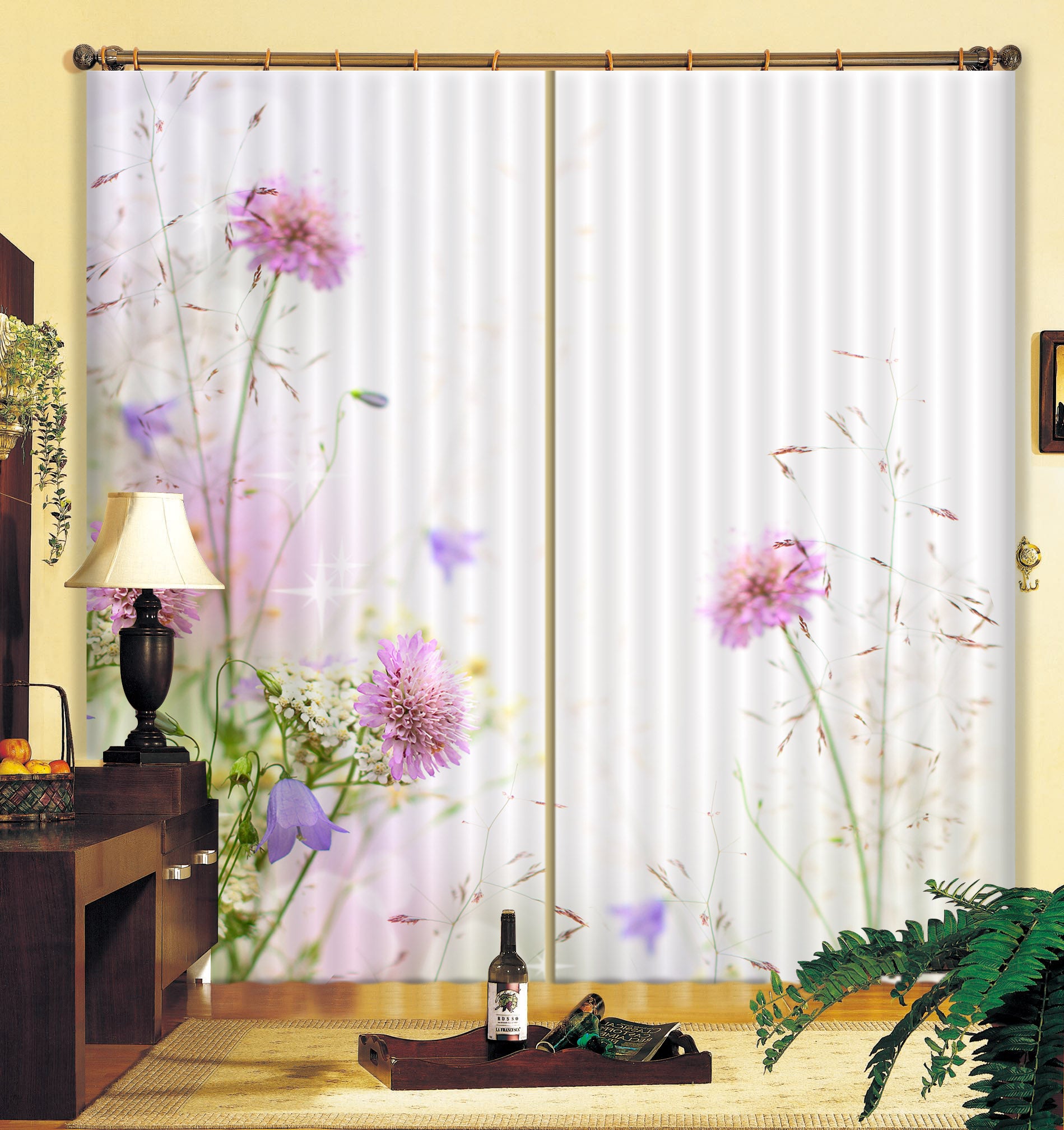 3D Purple Flowers 858 Curtains Drapes