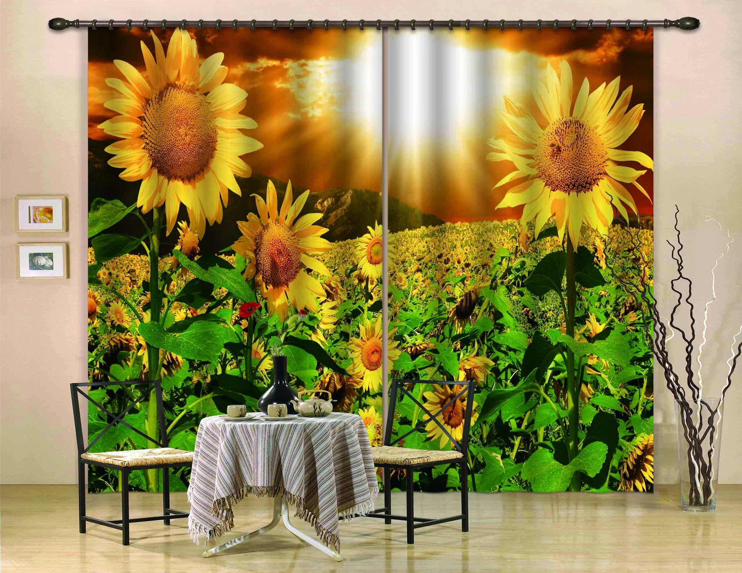 3D Bright Sunflowers Field 824 Curtains Drapes Wallpaper AJ Wallpaper 