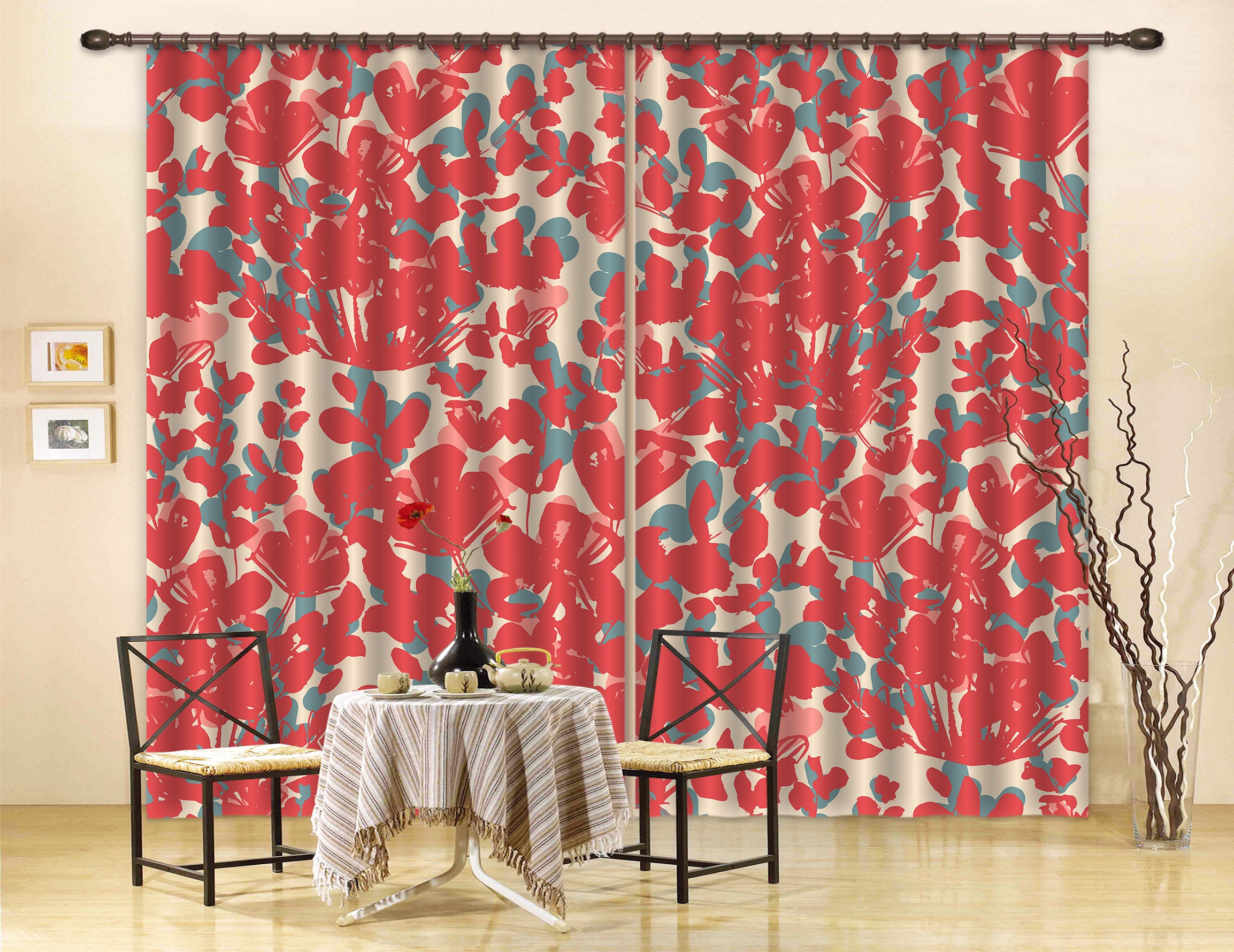 3D Red Flowers 11188 Kashmira Jayaprakash Curtain Curtains Drapes