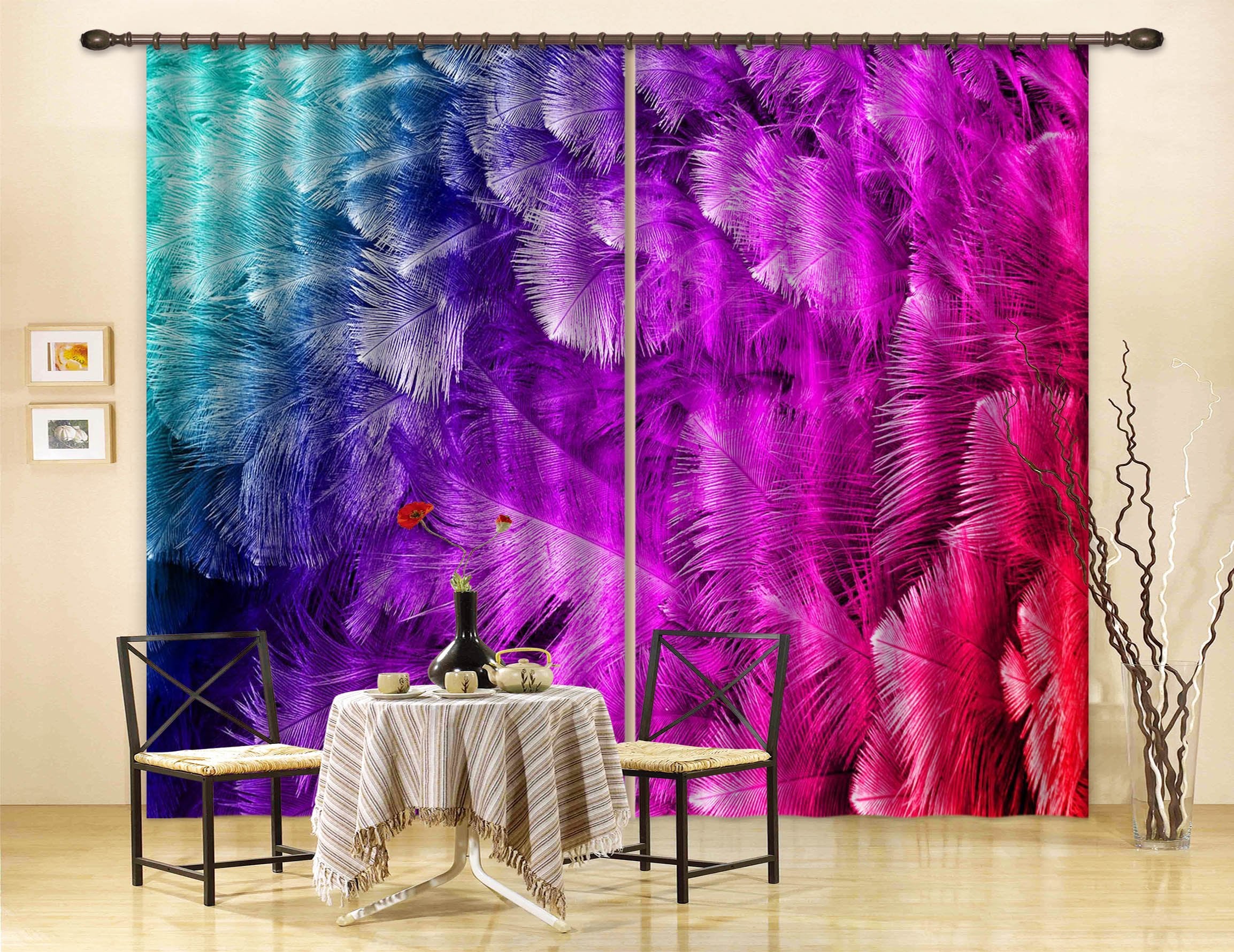 3D Red Feather 6 Curtains Drapes Curtains AJ Creativity Home 