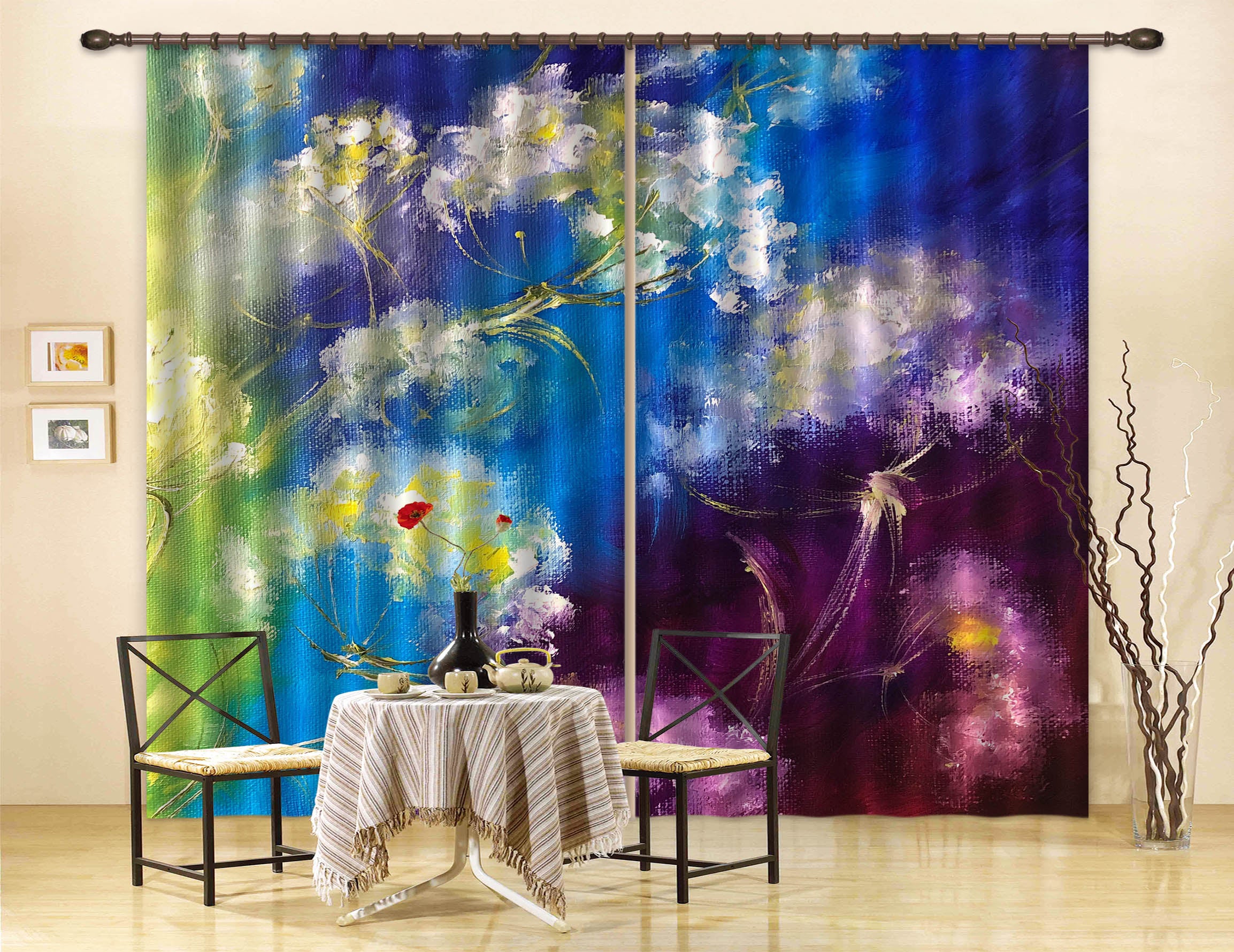 3D Purple Blue Flower 2413 Skromova Marina Curtain Curtains Drapes