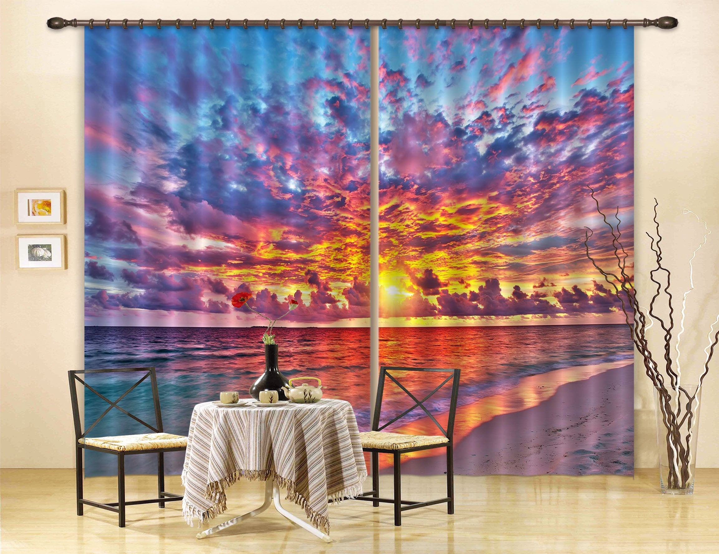 3D Bright Sea Sunset Glow 130 Curtains Drapes Wallpaper AJ Wallpaper 