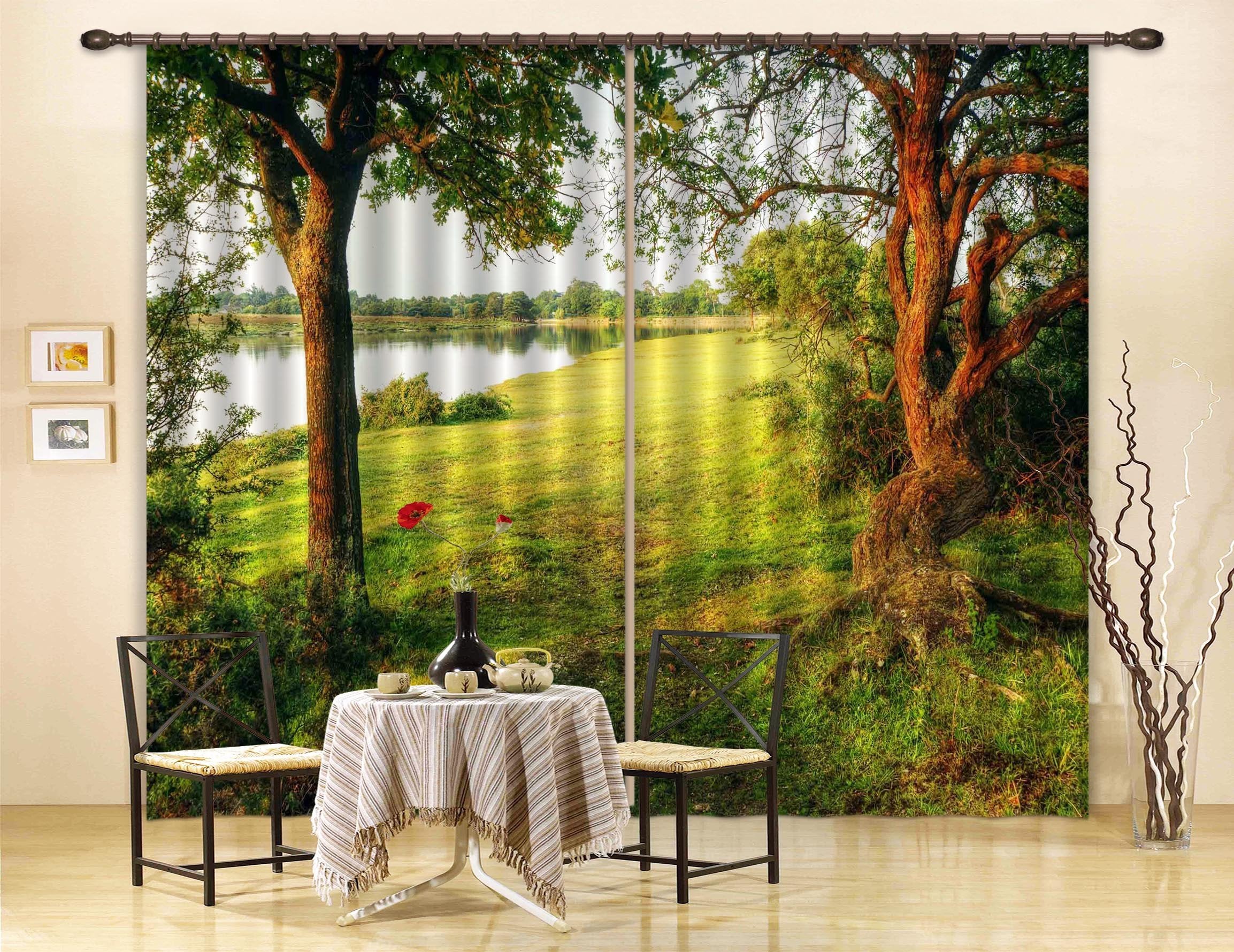 3D Lakeside Grassland Trees 678 Curtains Drapes Wallpaper AJ Wallpaper 