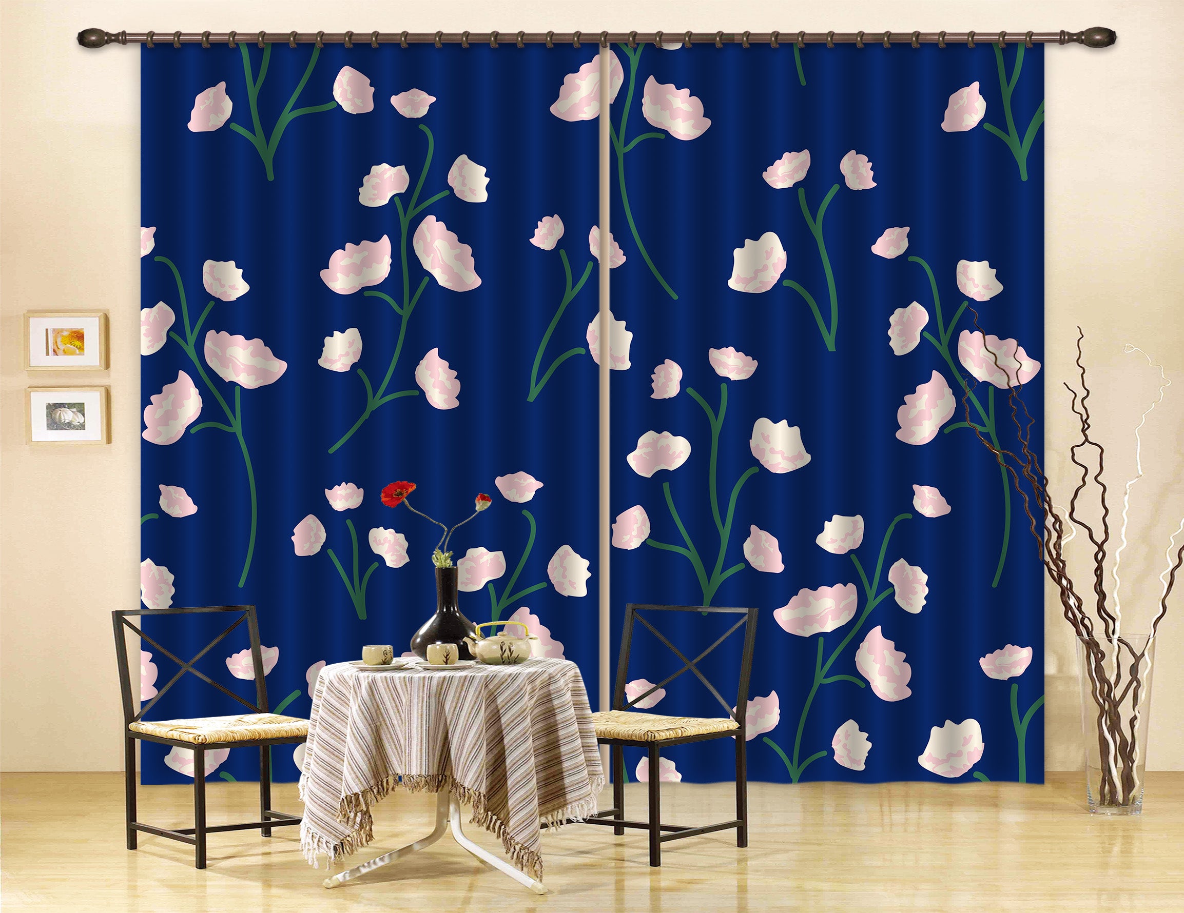 3D Pink Flower Branch 11144 Kashmira Jayaprakash Curtain Curtains Drapes