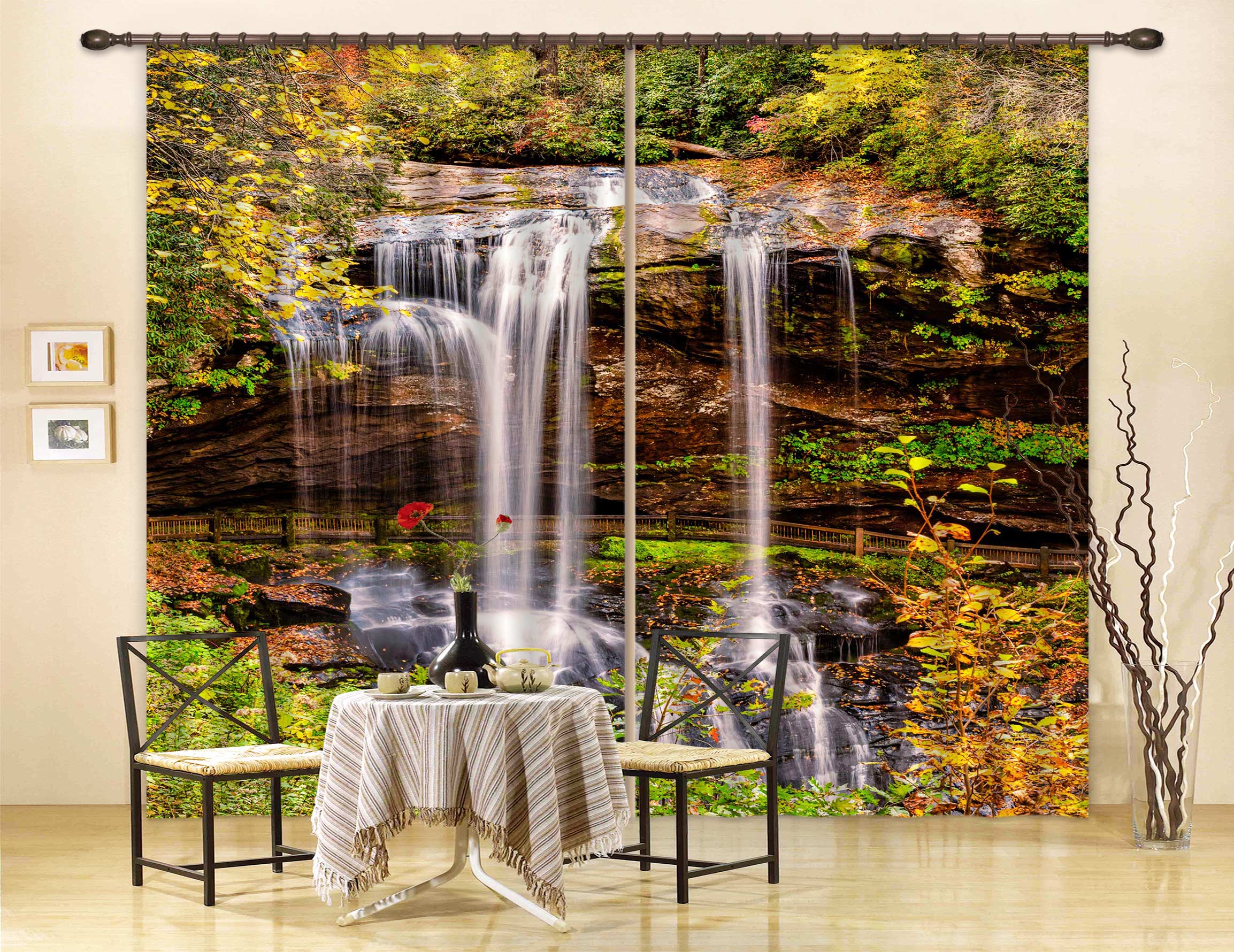 3D Forest Waterfall 5355 Beth Sheridan Curtain Curtains Drapes