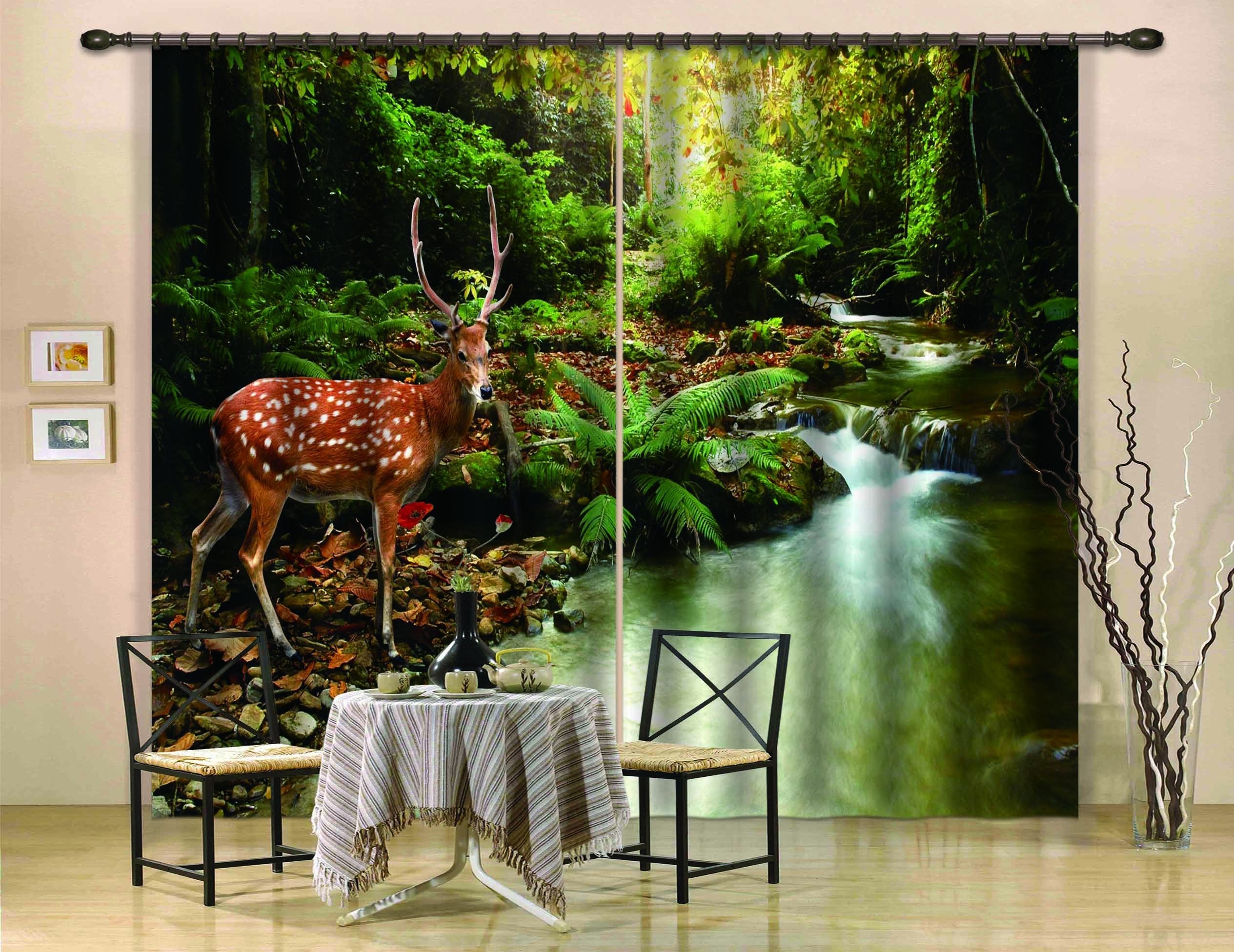 3D Forest River Deer 763 Curtains Drapes Wallpaper AJ Wallpaper 