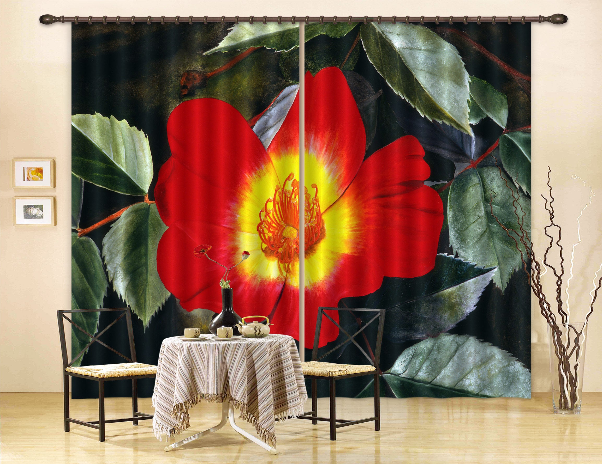 3D Red Flowers 11023 Matthew Holden Bates Curtain Curtains Drapes