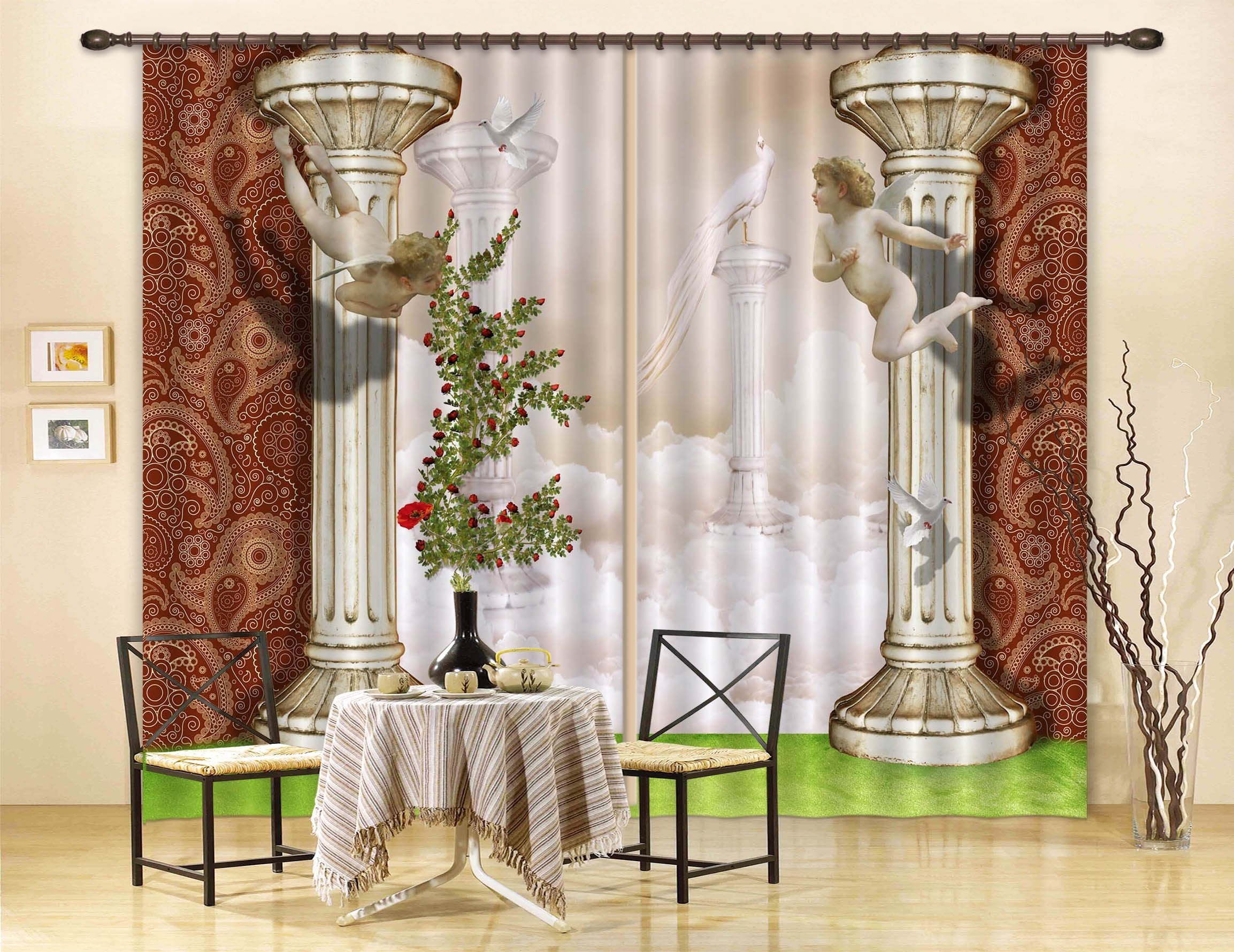 3D Pillars Flying Angels Curtains Drapes Wallpaper AJ Wallpaper 
