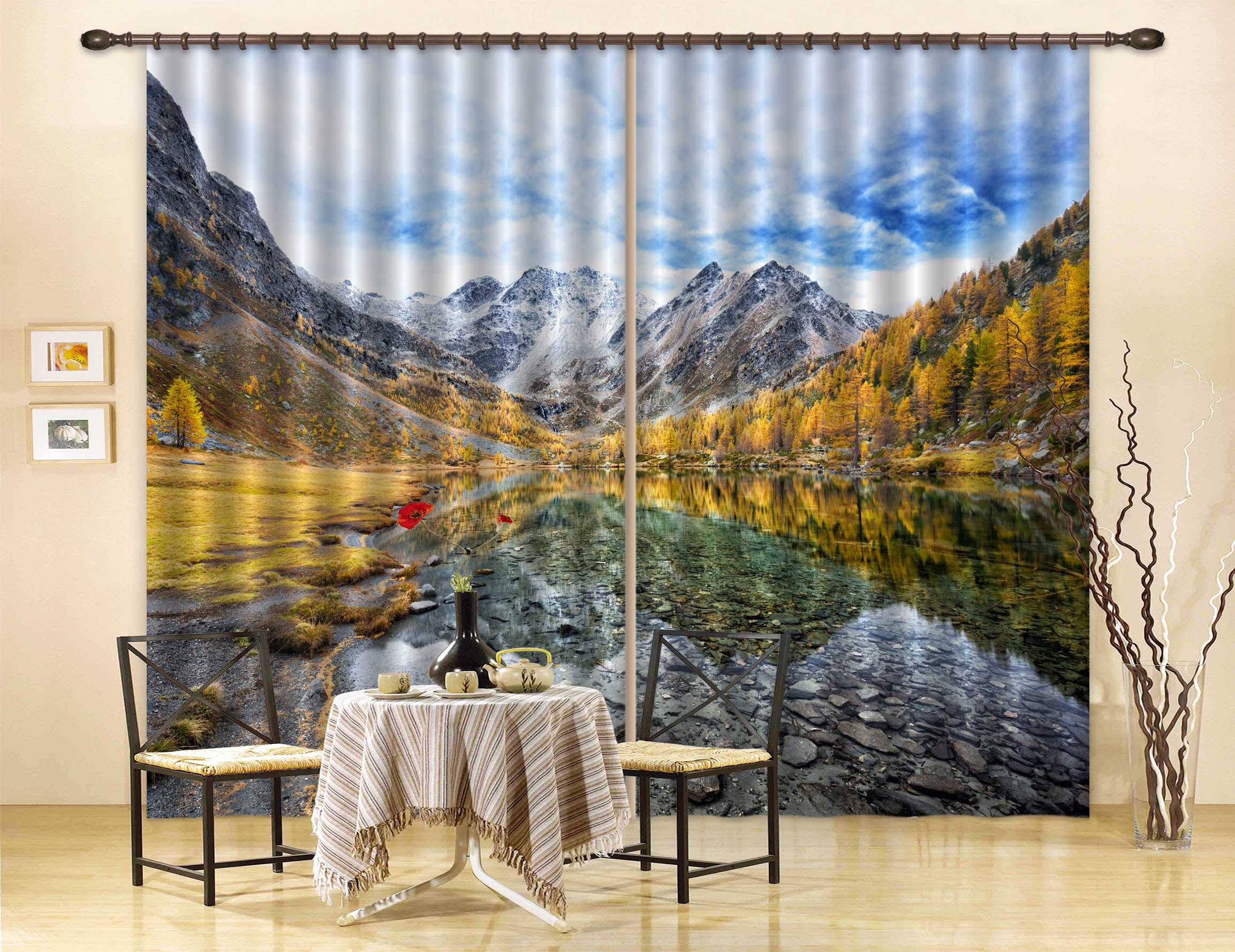 3D Forest Lake 047 Marco Carmassi Curtain Curtains Drapes