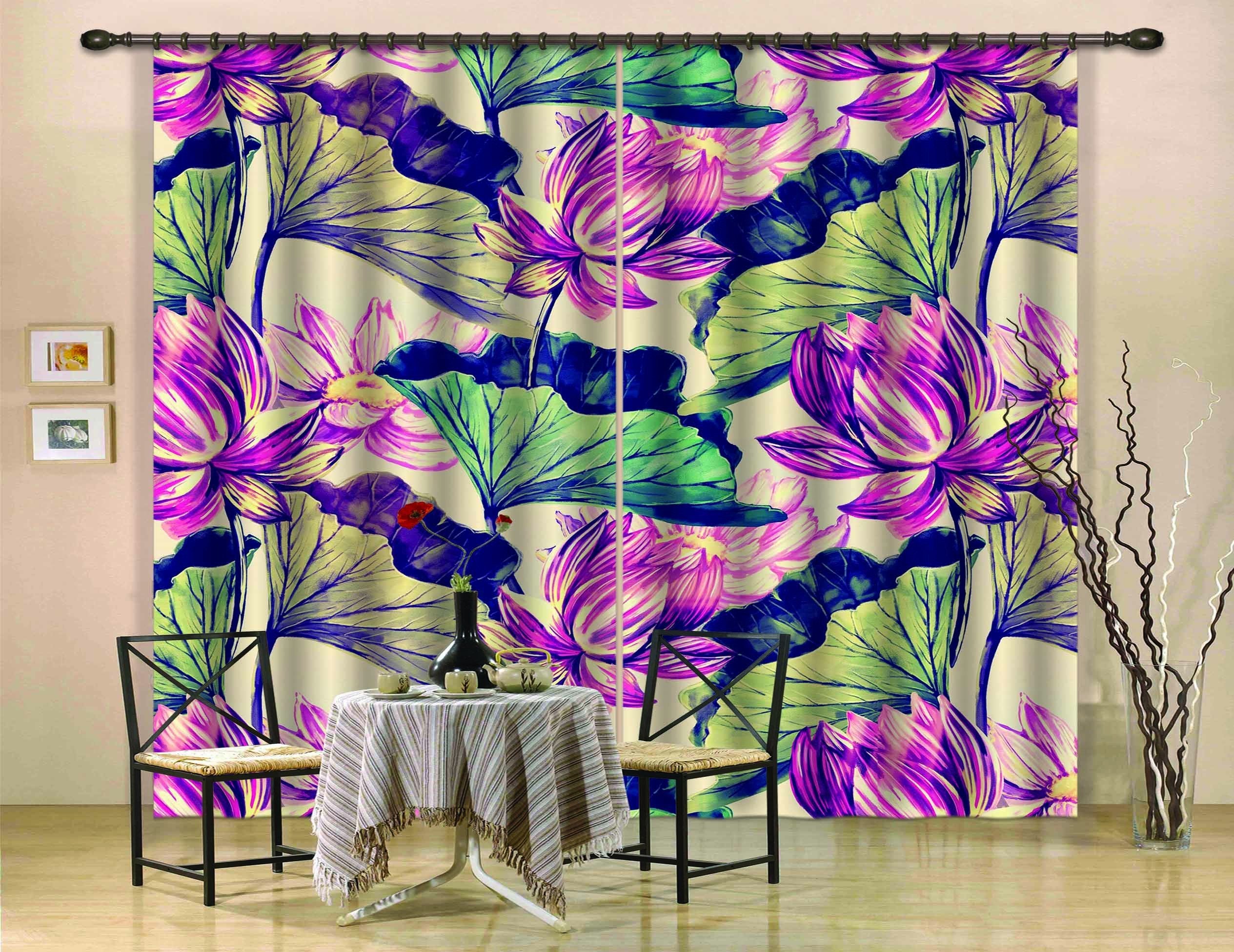 3D Lotus Flowers Painting 742 Curtains Drapes Wallpaper AJ Wallpaper 