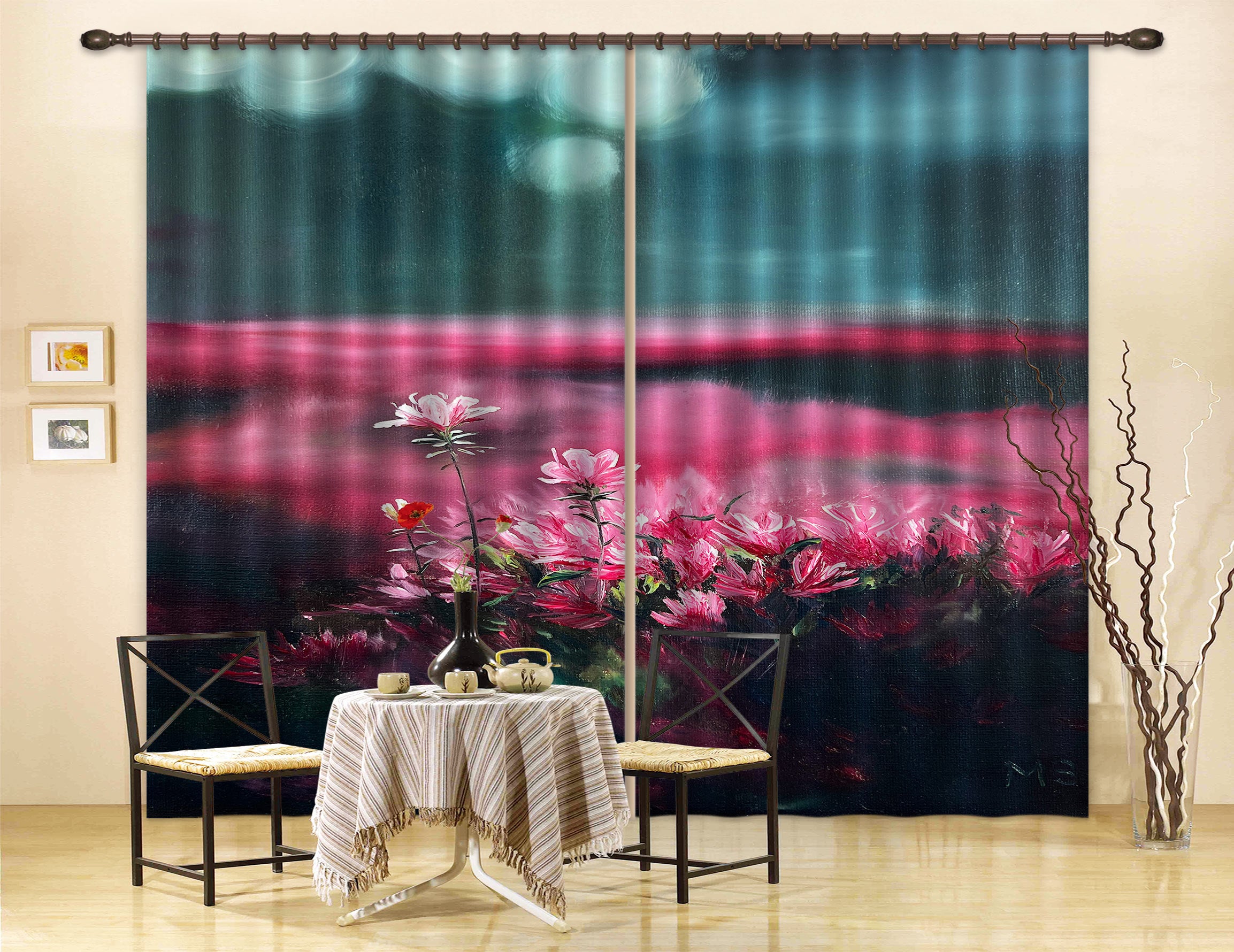 3D Red Small Flower Bush 9756 Marina Zotova Curtain Curtains Drapes