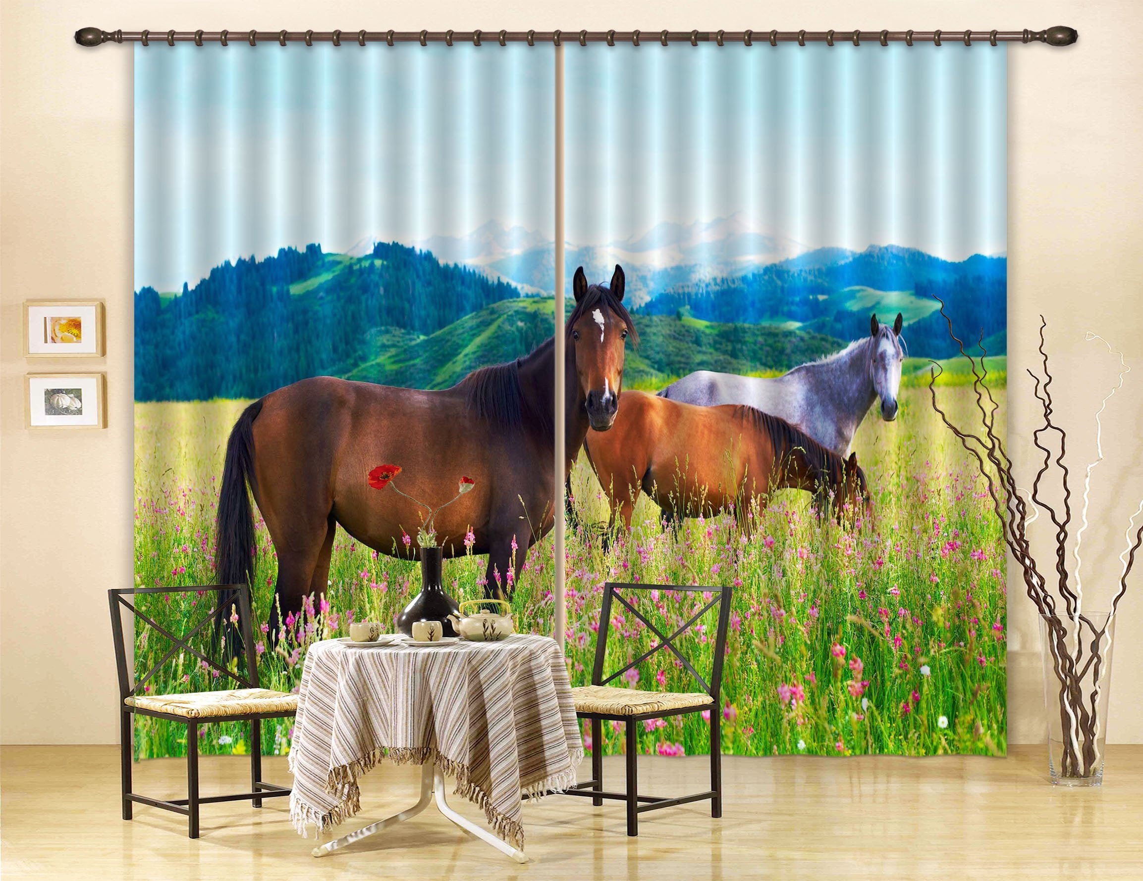 3D Grassland Horses 48 Curtains Drapes Wallpaper AJ Wallpaper 