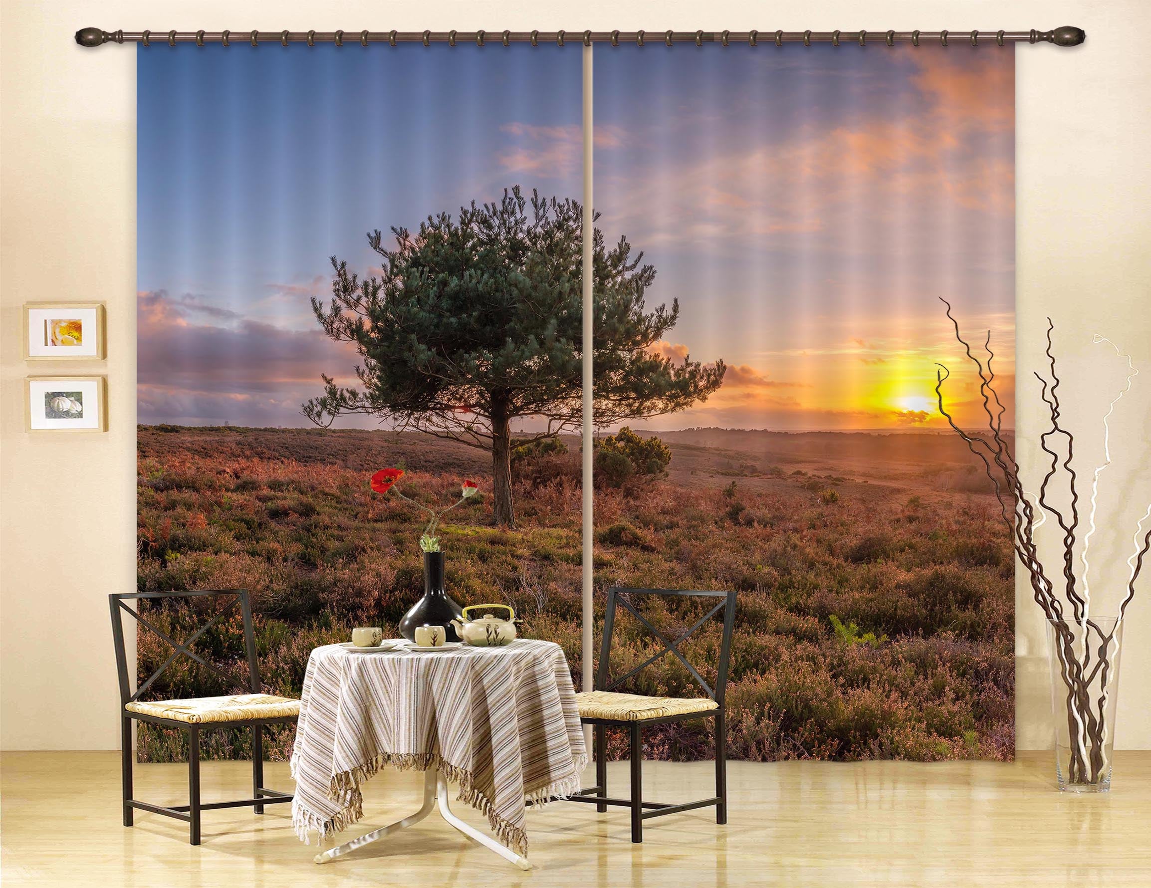 3D Sunset Grassland 6364 Assaf Frank Curtain Curtains Drapes