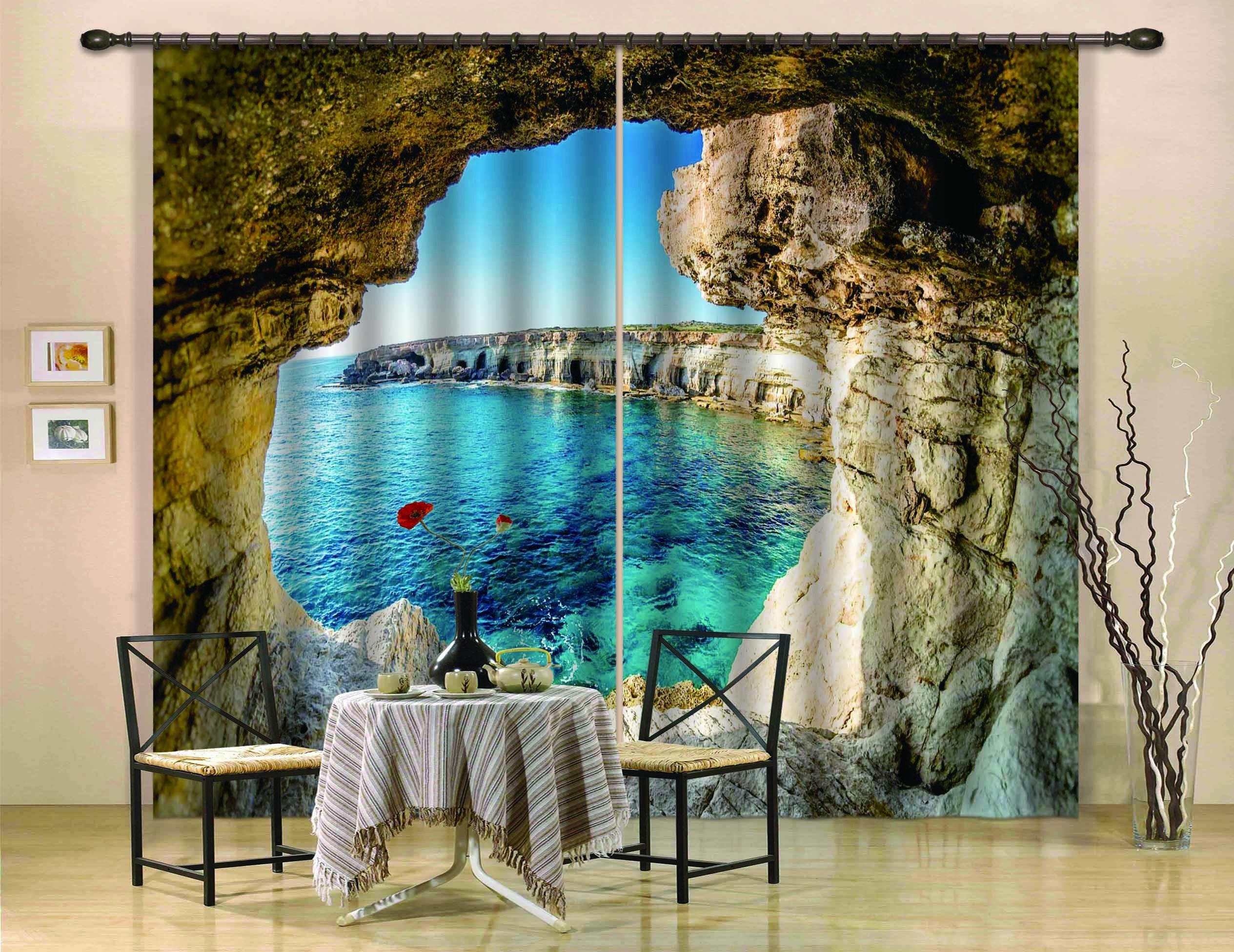 3D Cave Sea Scenery 755 Curtains Drapes Wallpaper AJ Wallpaper 