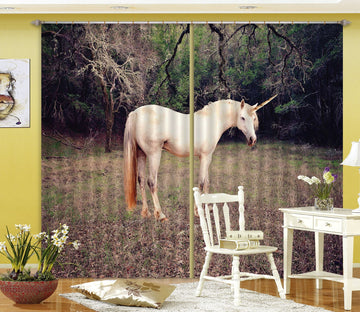 3D Woods White Unicorn 073 Curtains Drapes Curtains AJ Creativity Home 