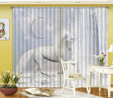 3D Moon Pillar Unicorns 087 Curtains Drapes Curtains AJ Creativity Home 
