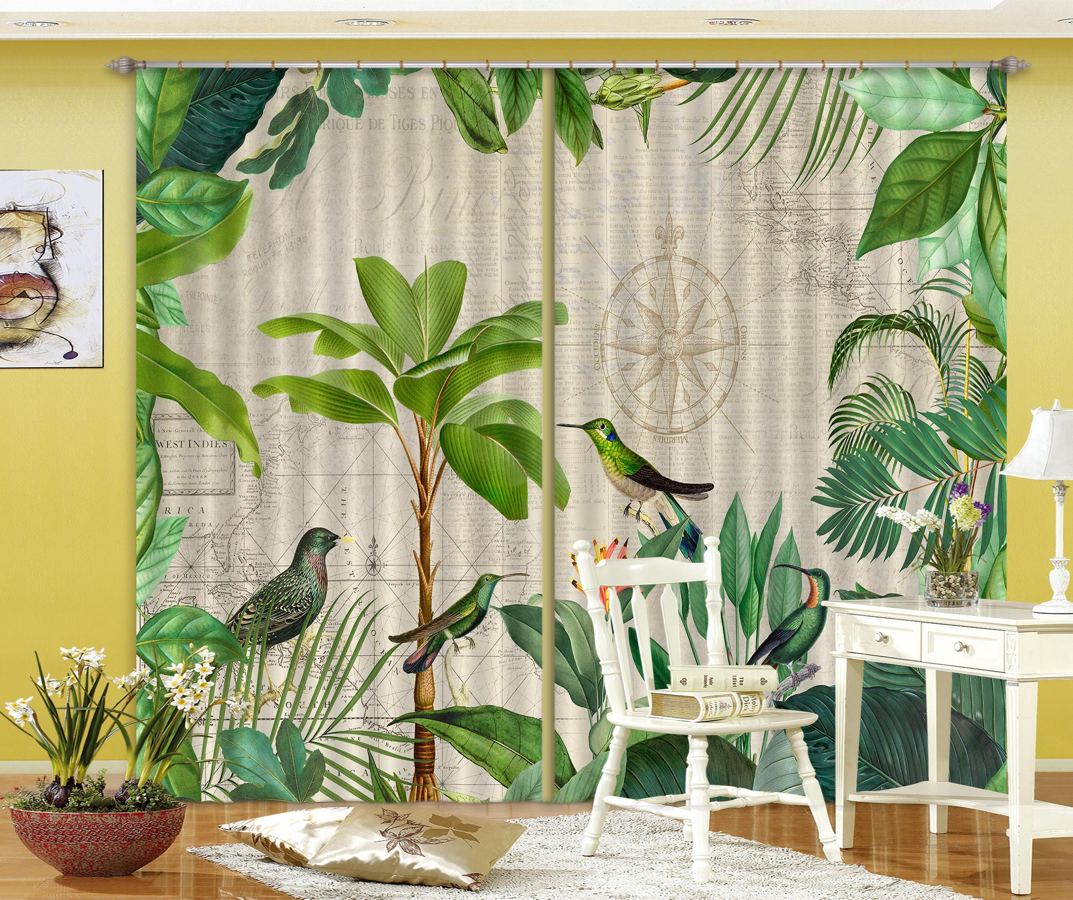3D Kingfisher Palm 020 Andrea haase Curtain Curtains Drapes