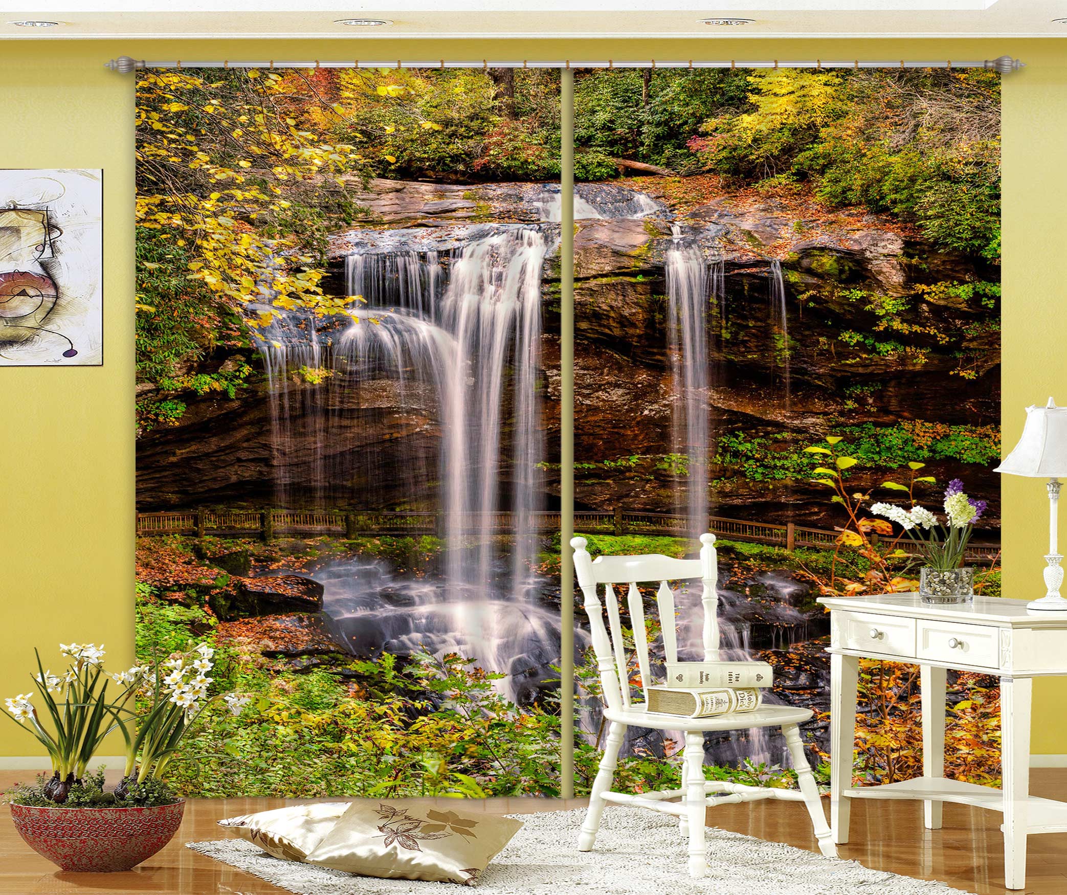 3D Forest Waterfall 5355 Beth Sheridan Curtain Curtains Drapes