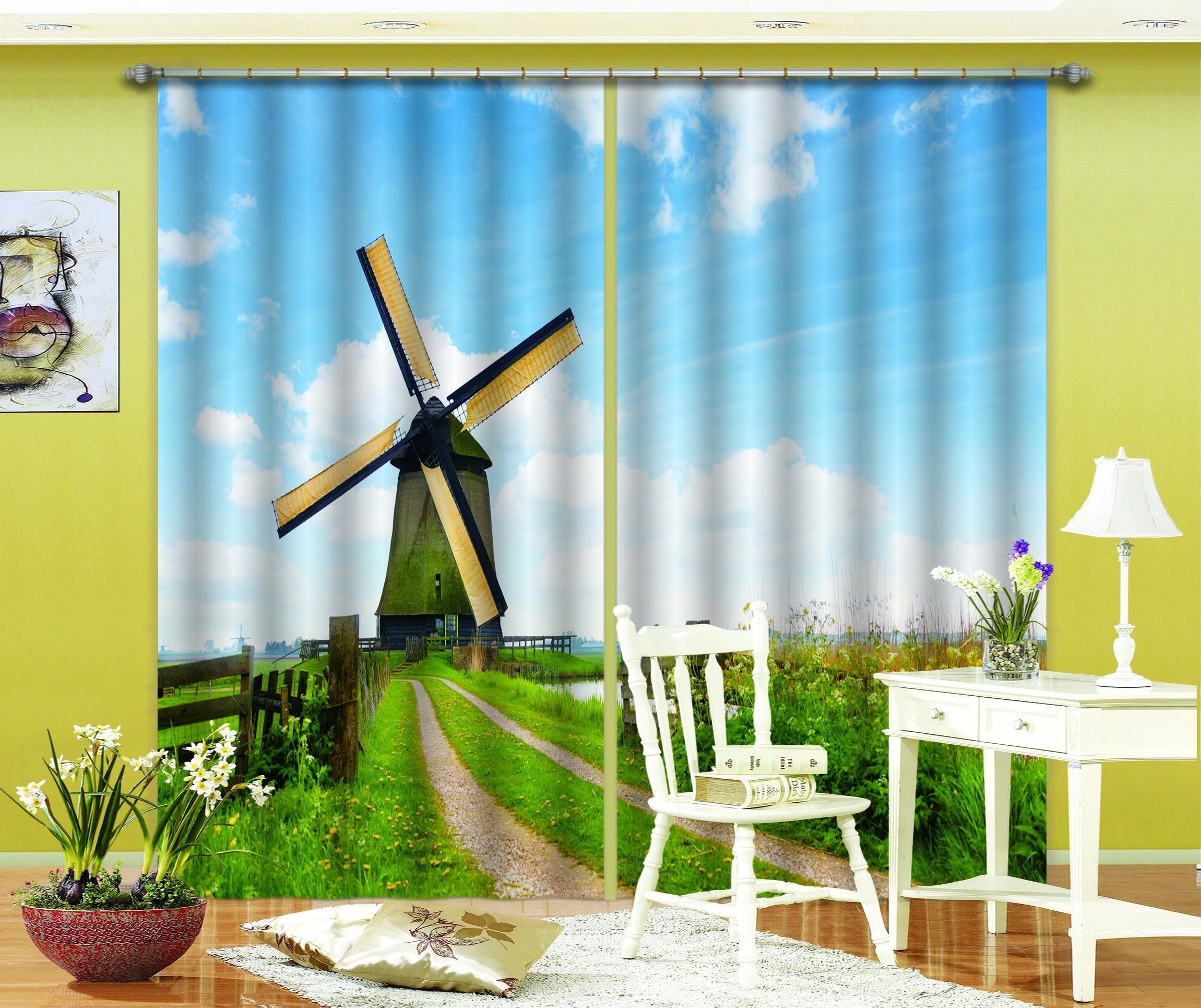 3D Windmill Scenery 801 Curtains Drapes Wallpaper AJ Wallpaper 