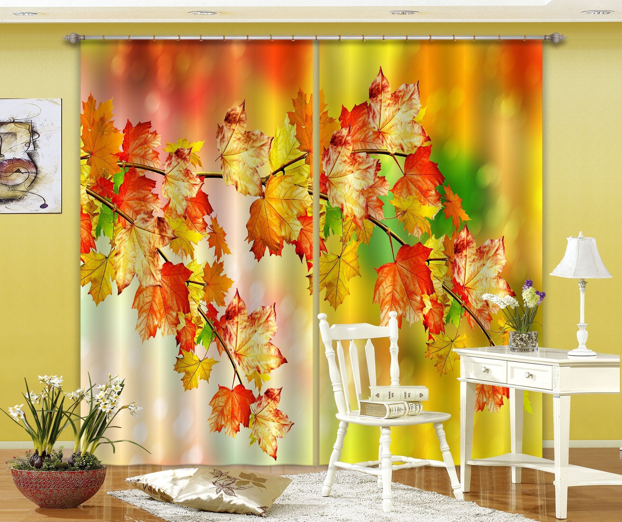 3D Bright Leaves 527 Curtains Drapes Wallpaper AJ Wallpaper 