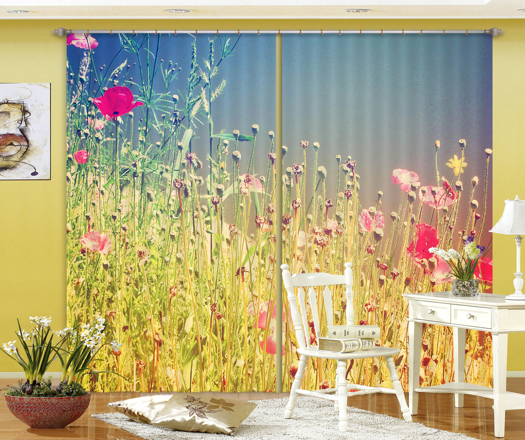 3D Spring Flowers 869 Curtains Drapes