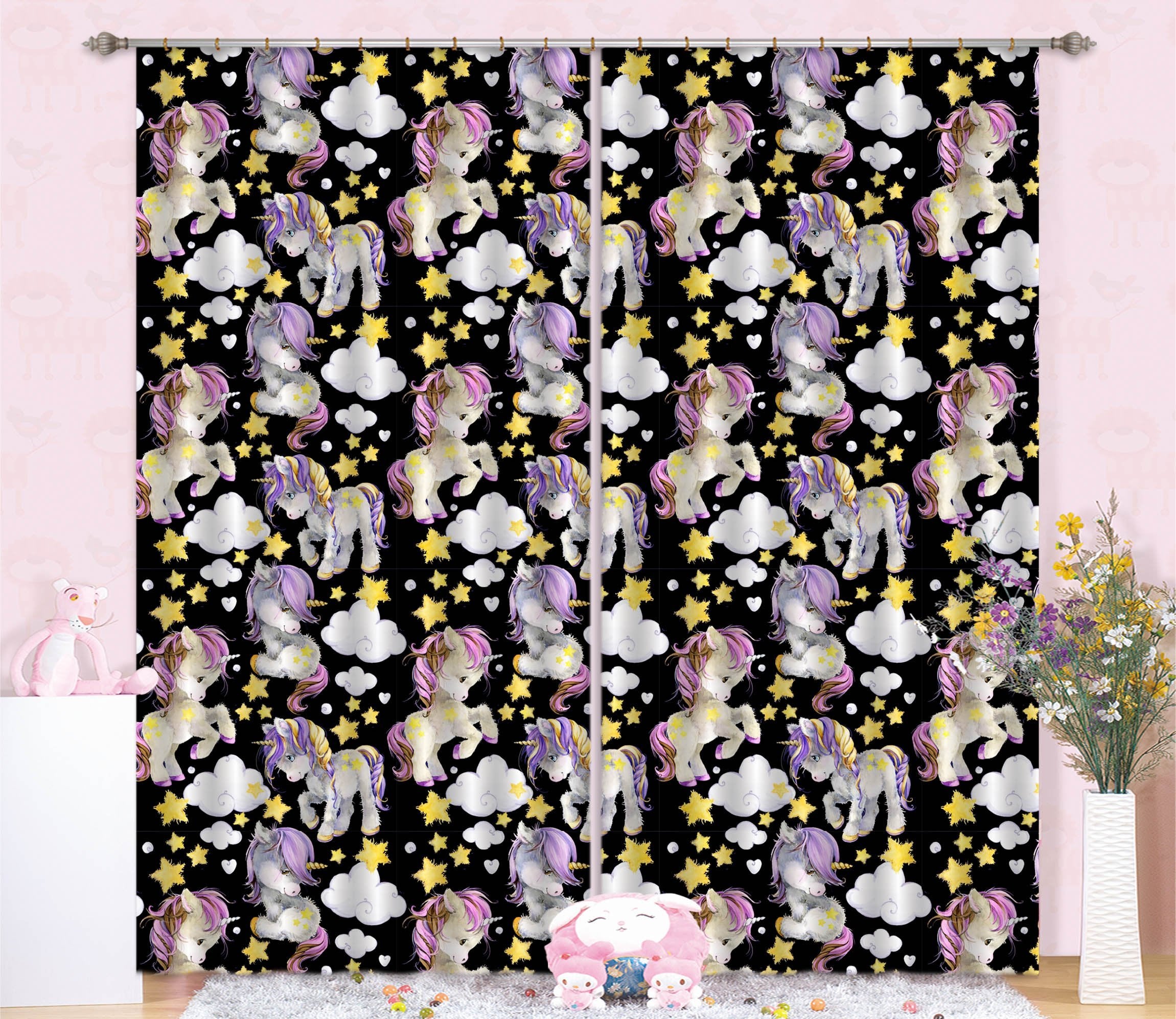 3D Cute Cartoon Unicorns 091 Curtains Drapes Curtains AJ Creativity Home 