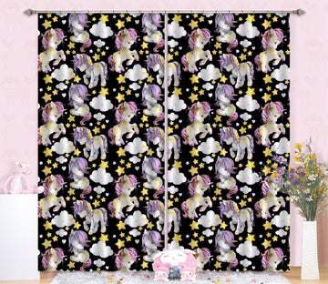 3D Cute Cartoon Unicorns 091 Curtains Drapes Curtains AJ Creativity Home 