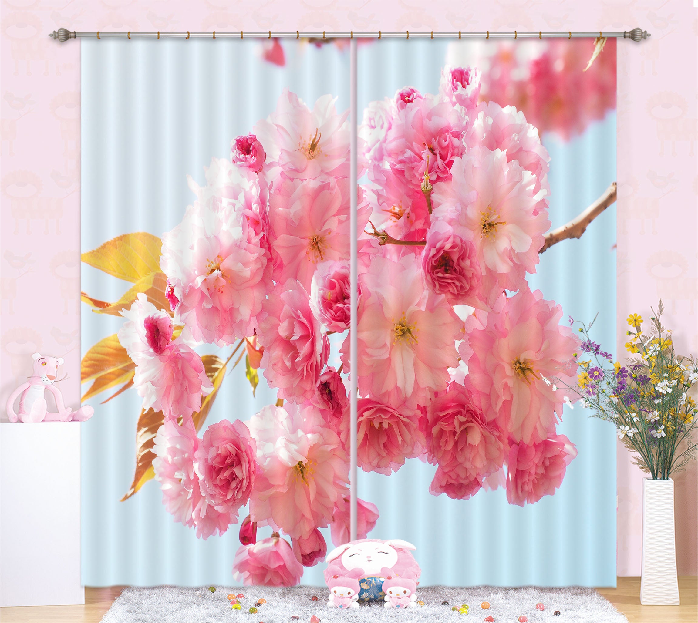 3D Peach Blossom 834 Curtains Drapes